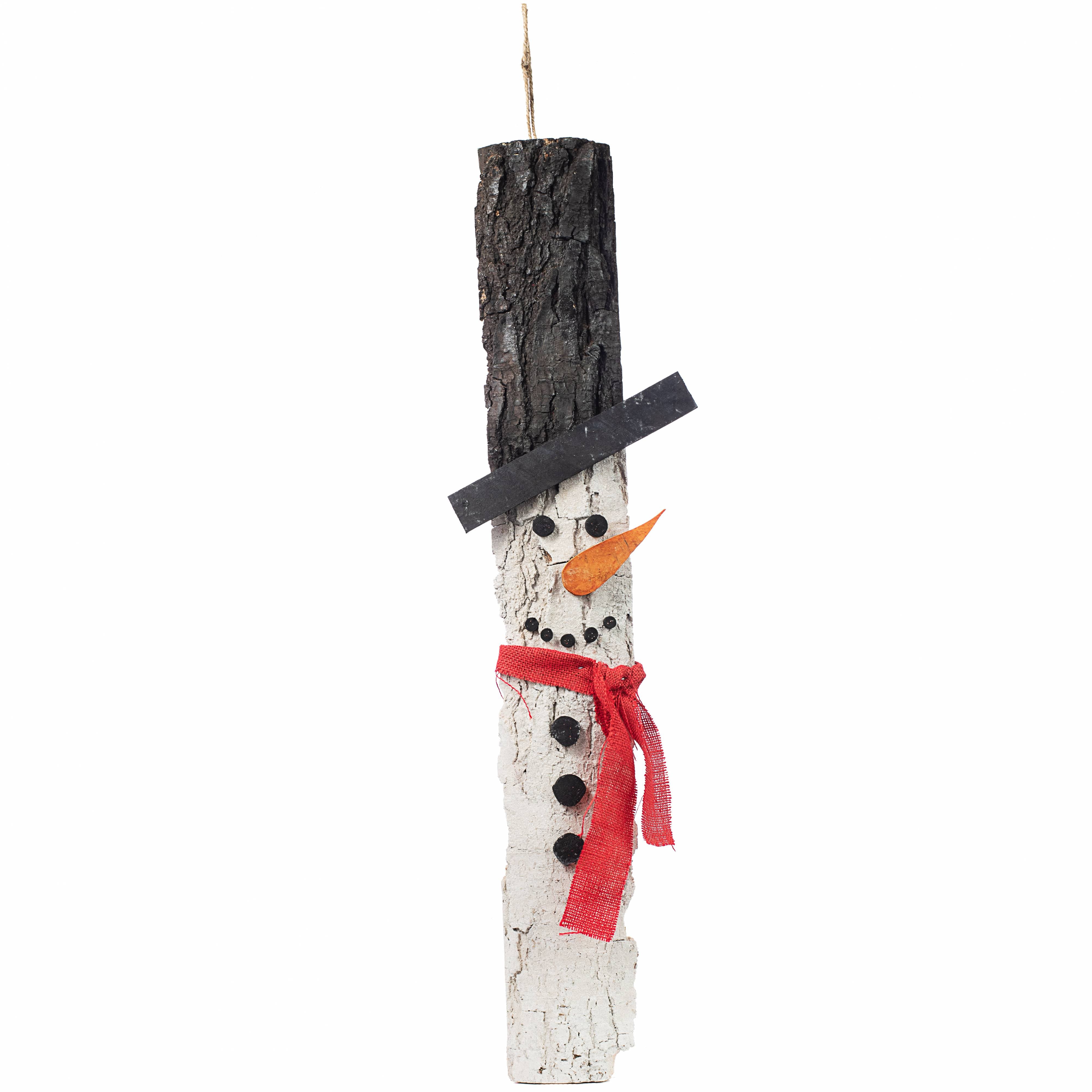 32" Single Plank Birch Decoration: Snowman