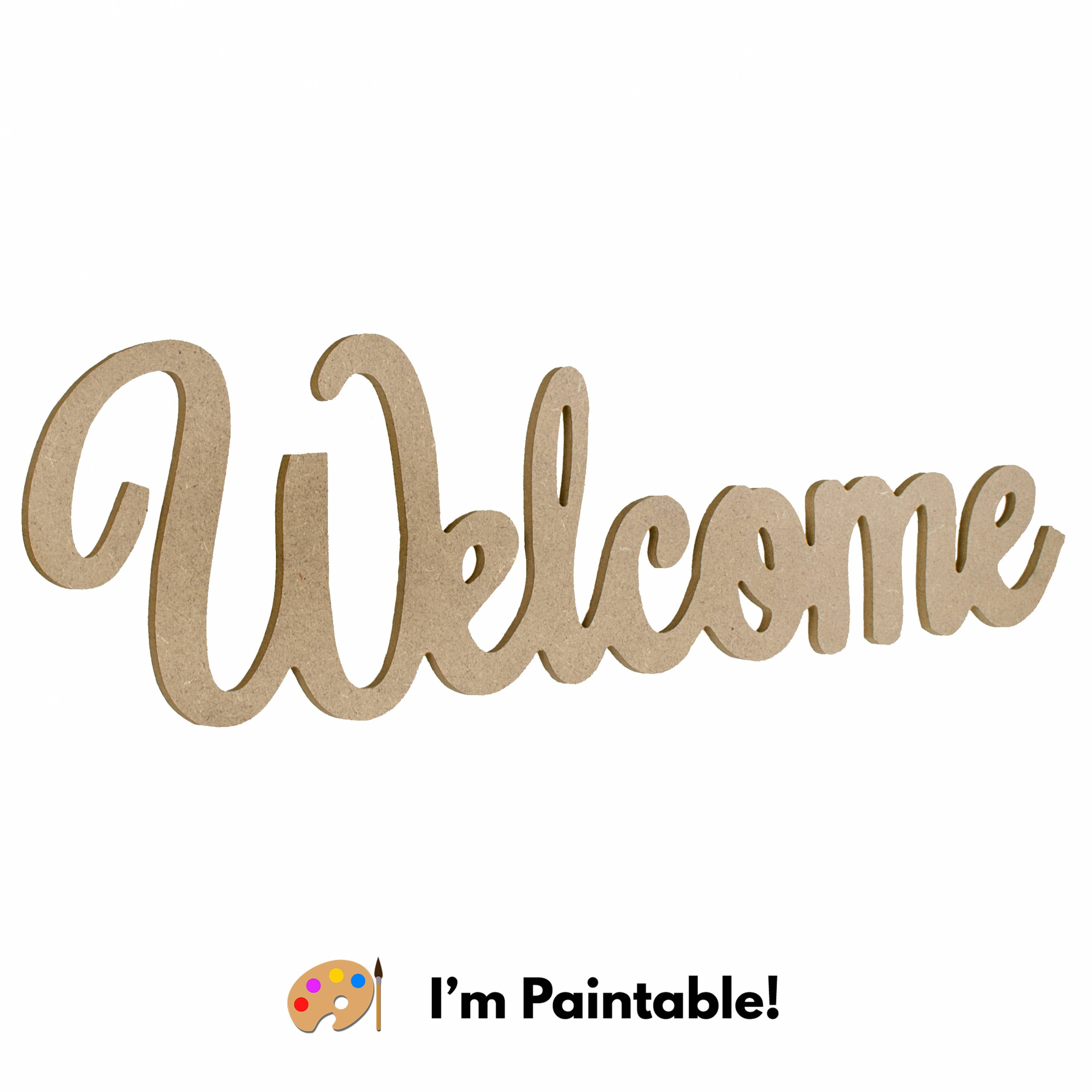 15" Decorative Wooden Welcome Sign: Natural
