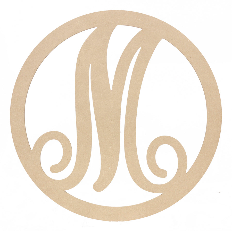 23" Script Circle Monogram Wooden Letter: M