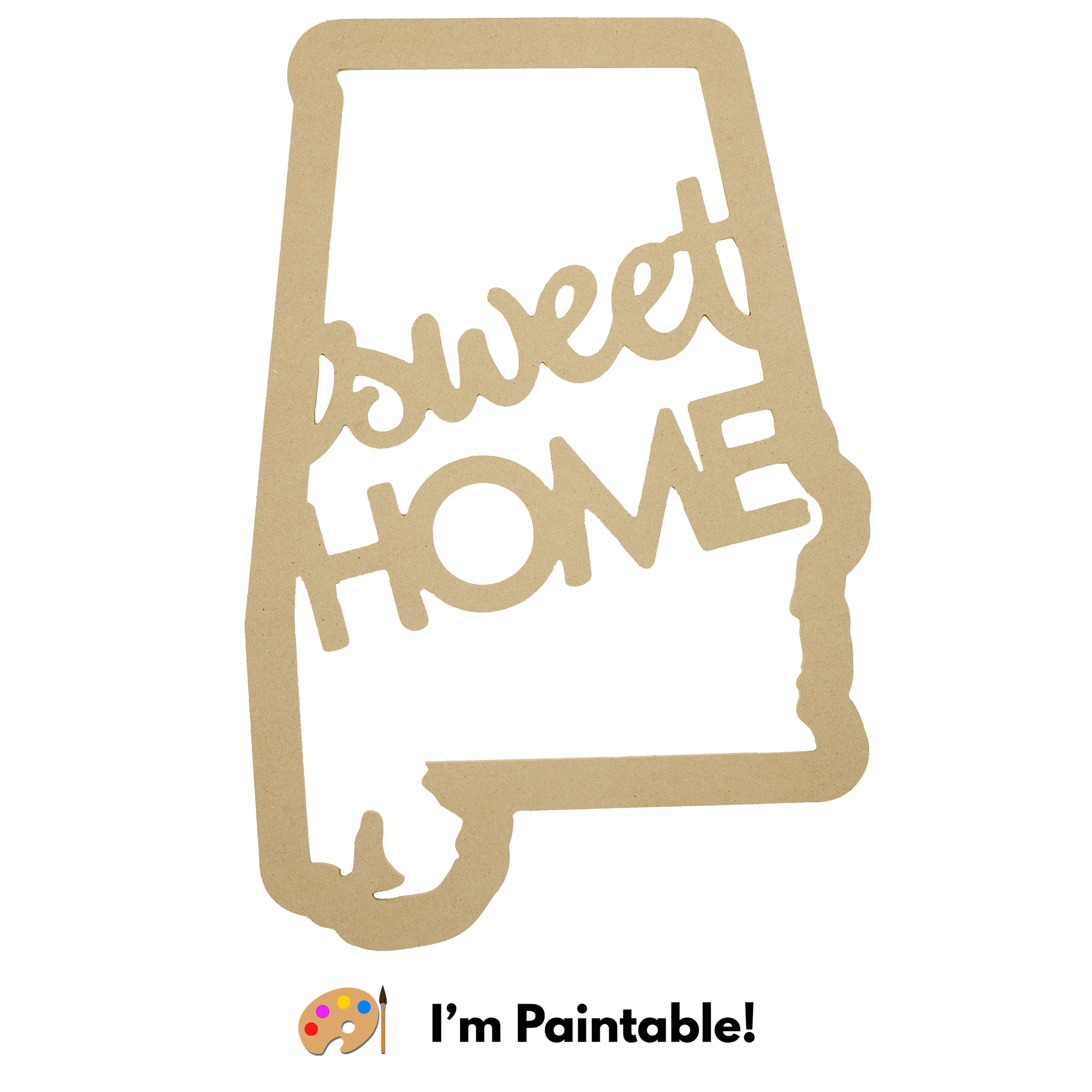 23" Sweet Home Alabama State Outline Sign: Natural