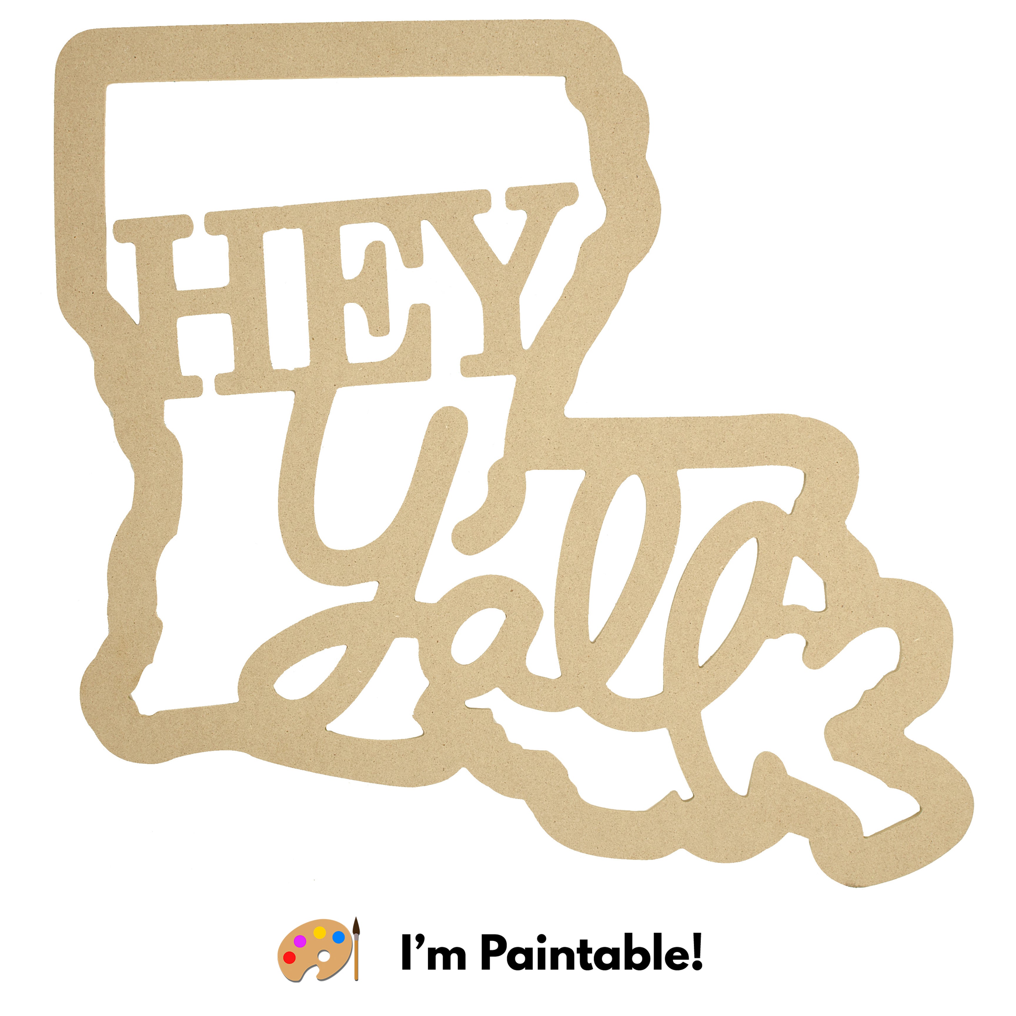 20" Hey Y'all Louisiana State Outline Sign: Natural