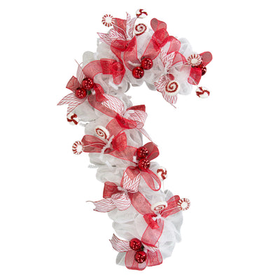 30" Tinsel Work Candy Cane Form: White