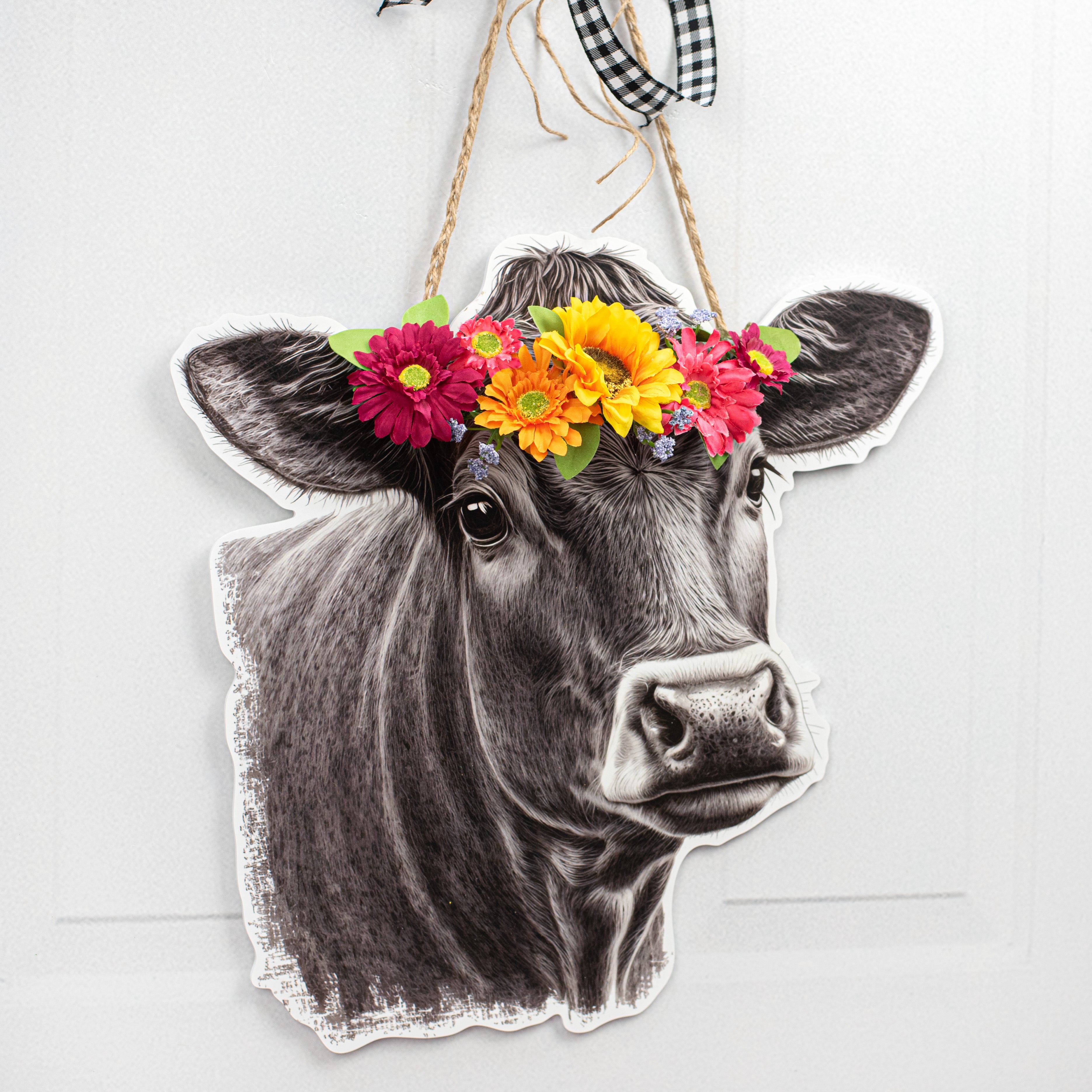 17" Waterproof Door Hanger: Cow Etching