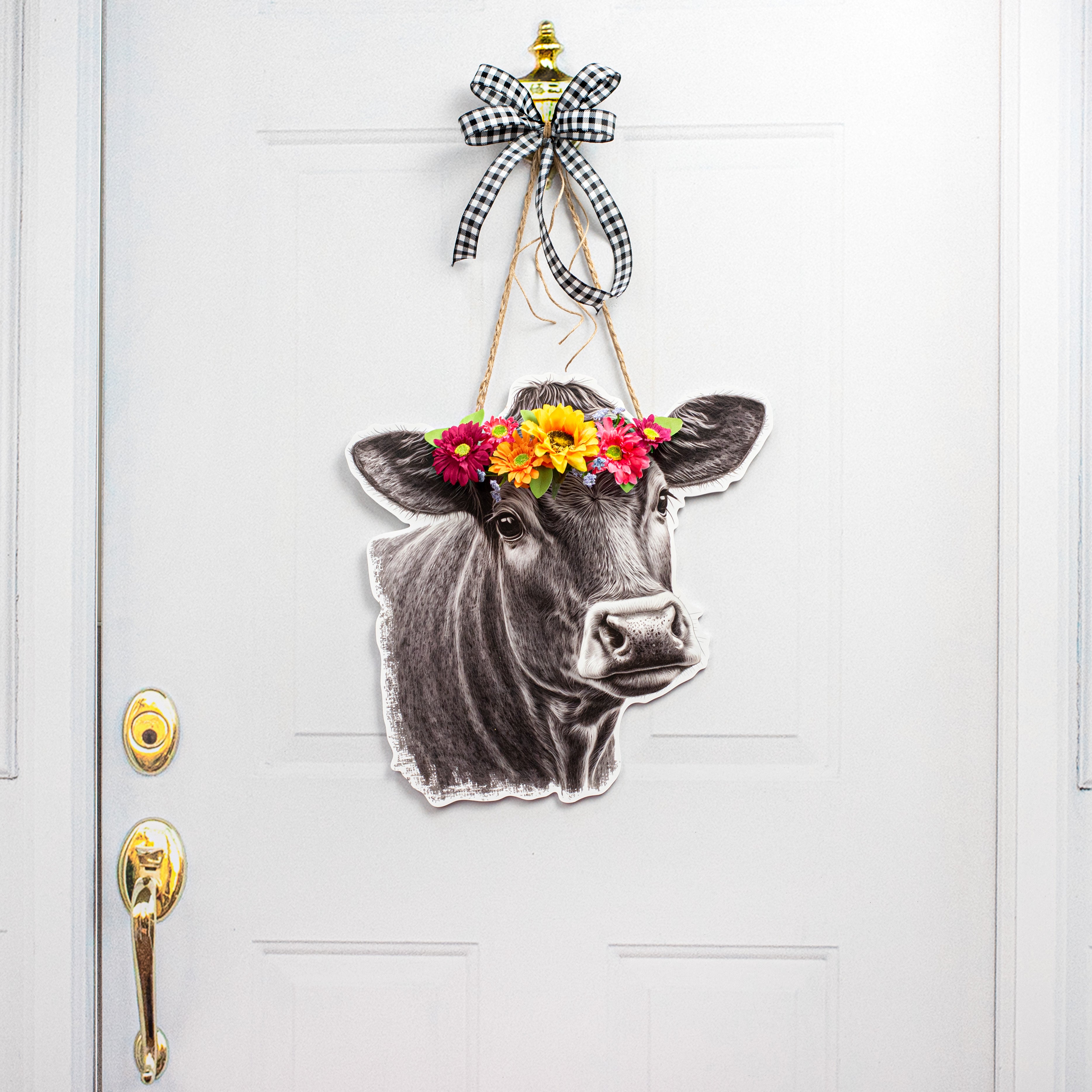 17" Waterproof Door Hanger: Cow Etching