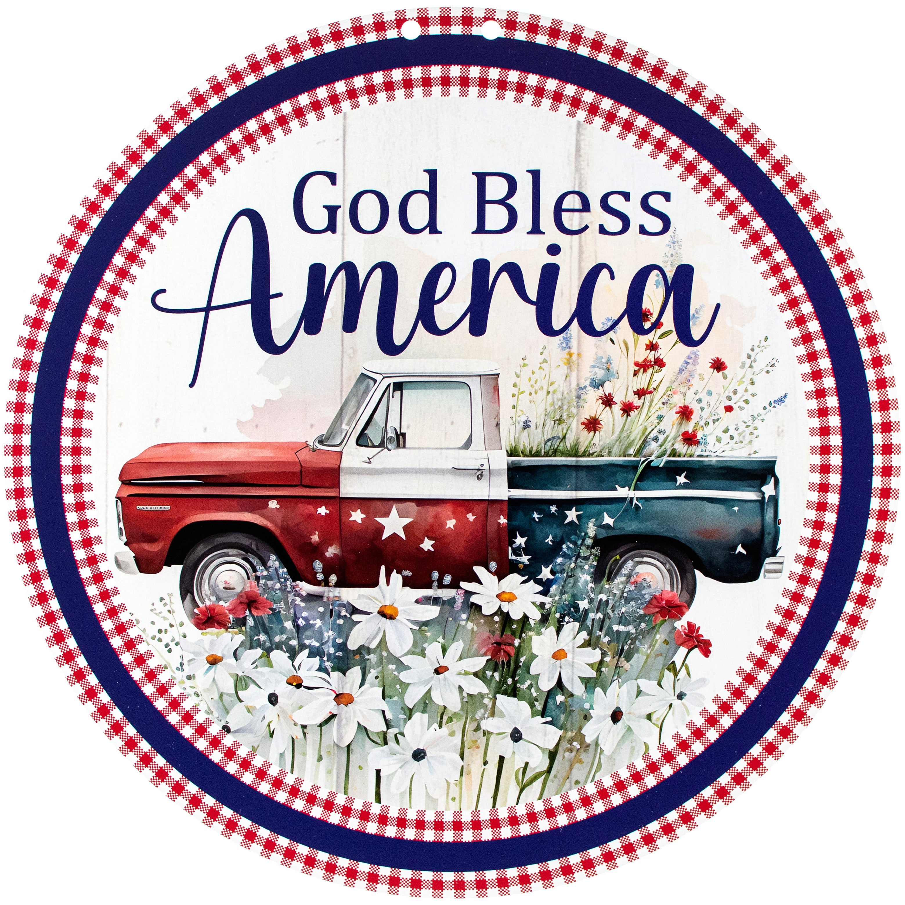 17" Waterproof Door Hanger: God Bless America Old Truck
