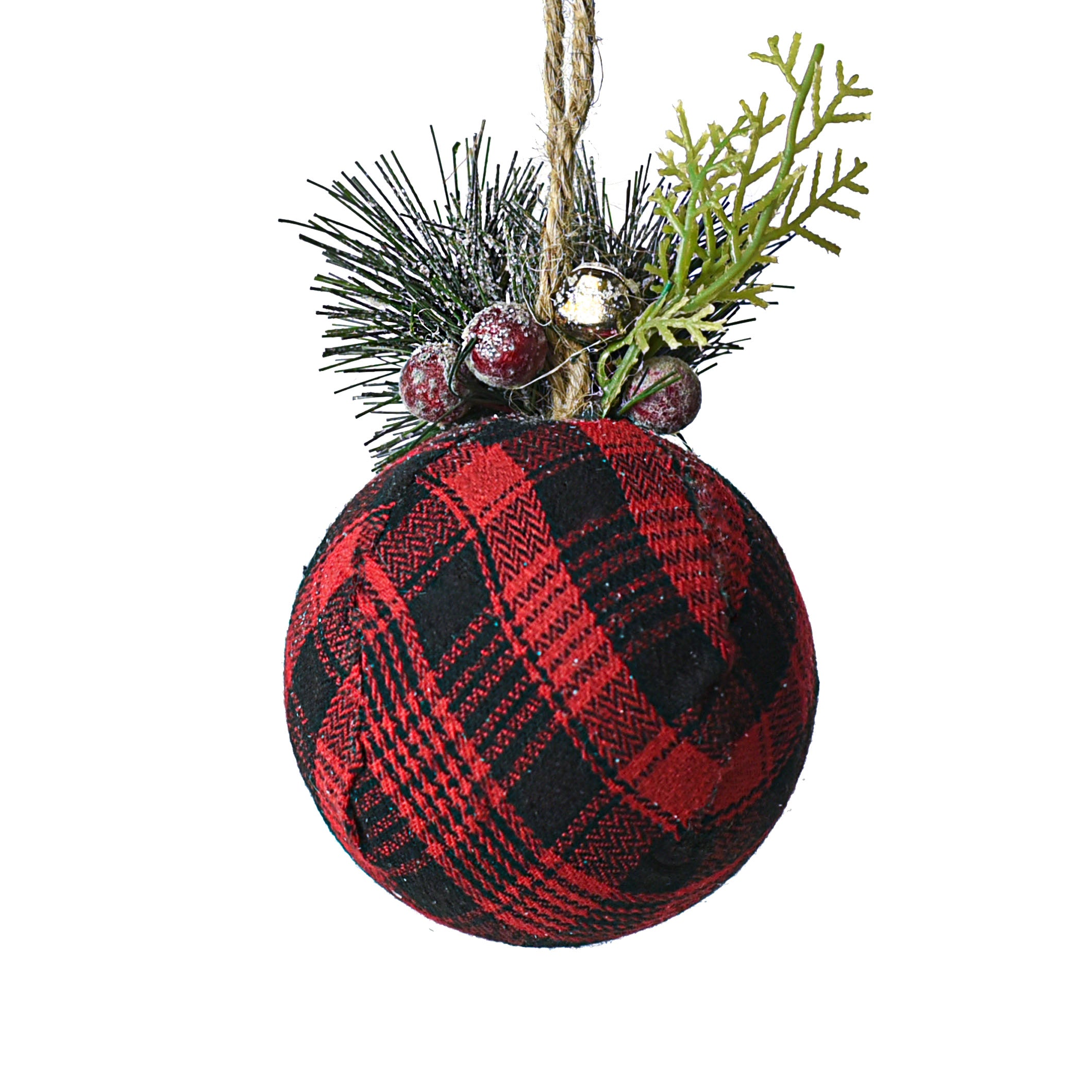 4" Check Ball Ornament: Red, Black, Natural