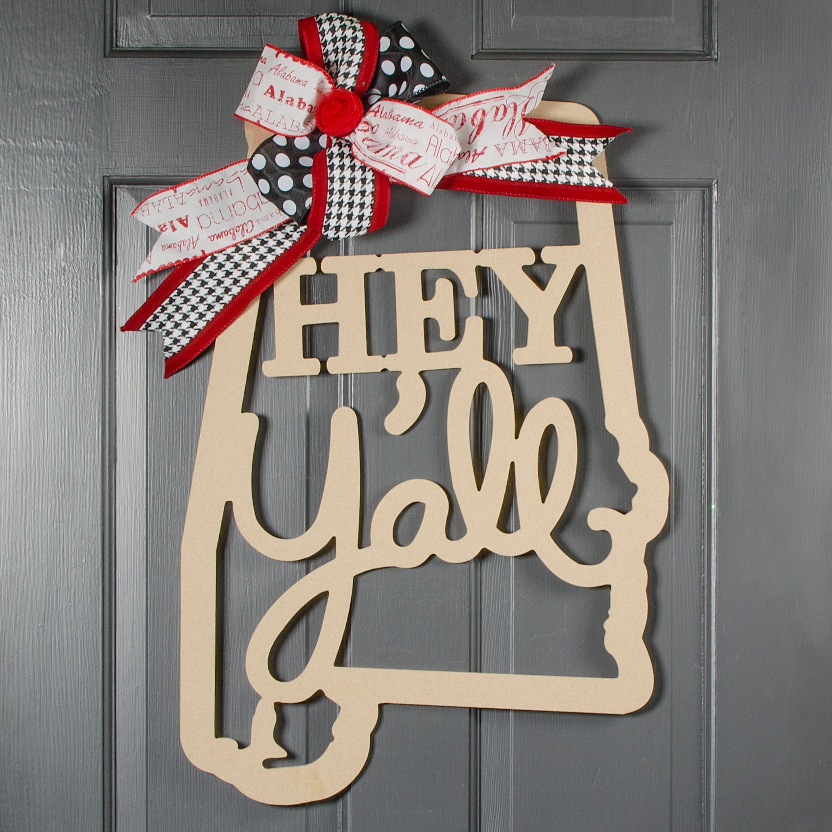 23" Hey Y'all Alabama State Outline Sign: Natural