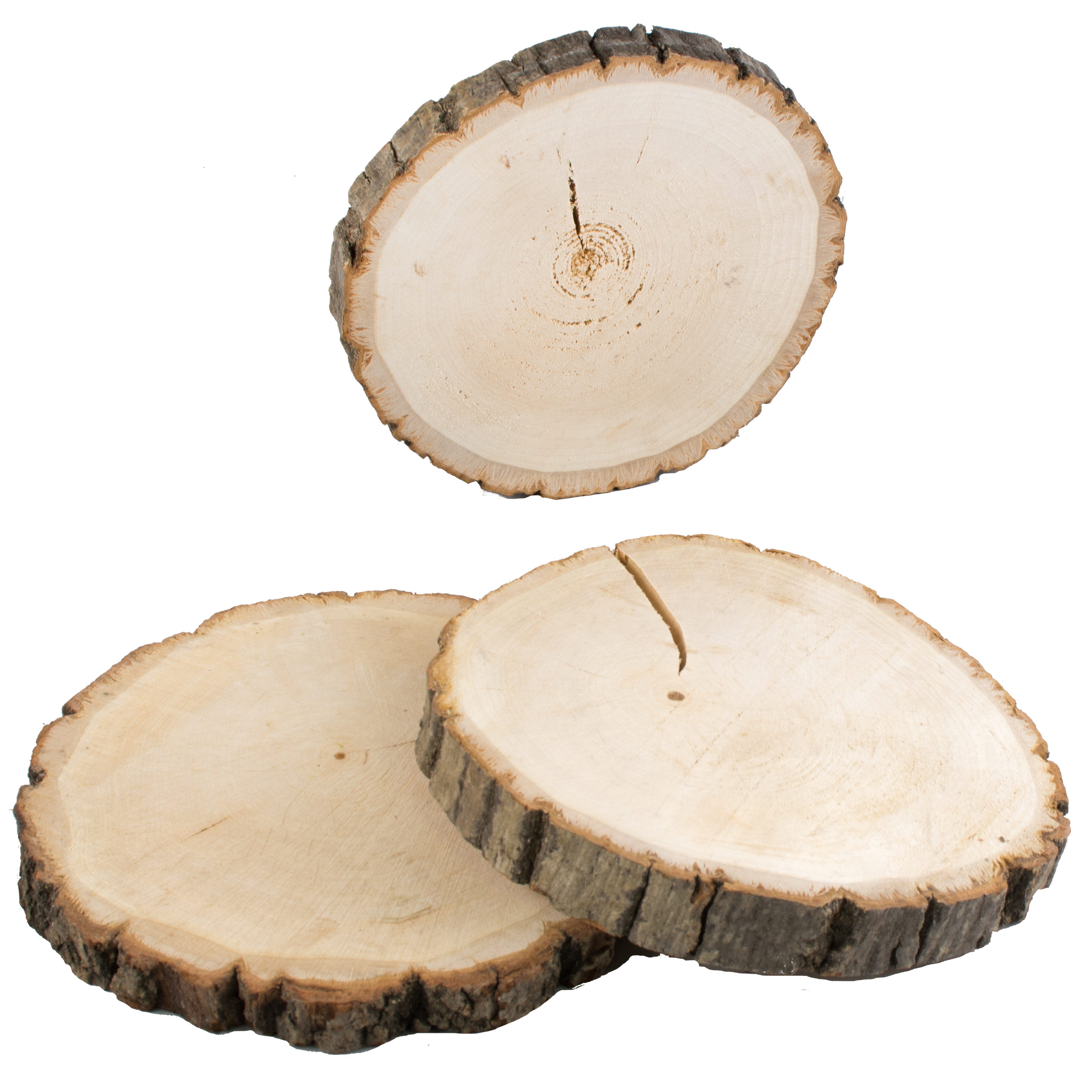 7" Natural Basswood With Bark Wooden Disc (Set of 3)