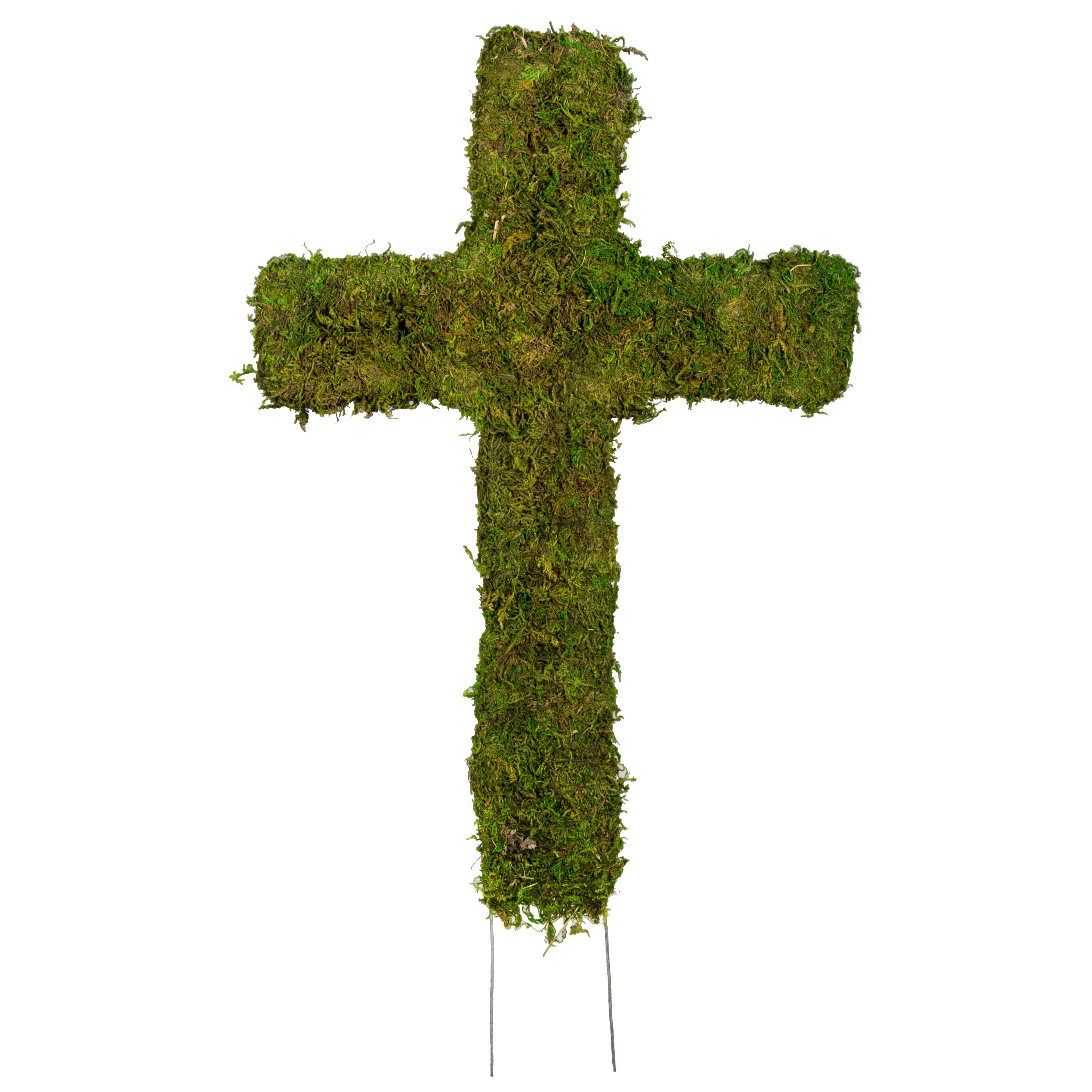 19" Cross Stake With Green Sheet Moss