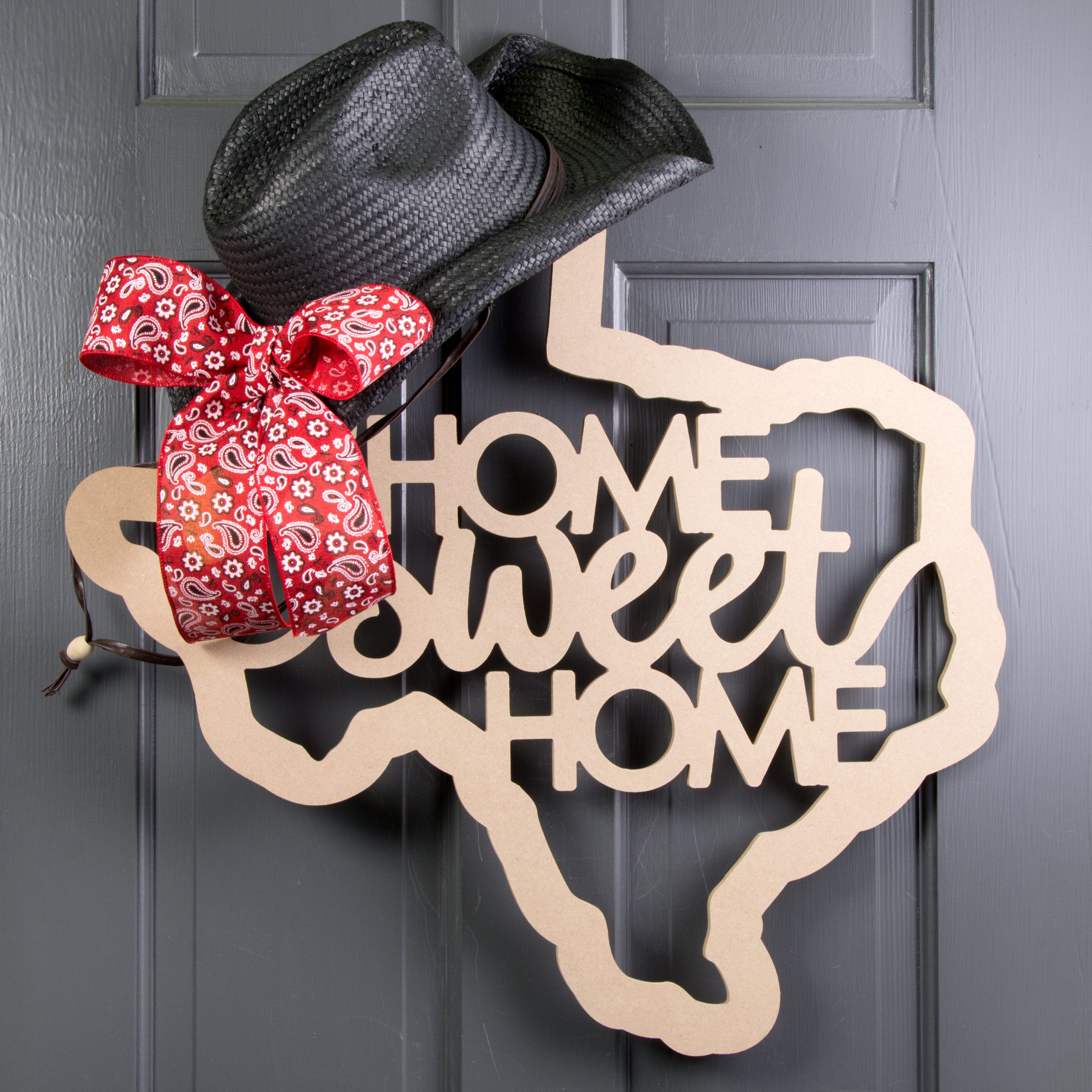 23" Home Sweet Home Texas State Outline Sign: Natural