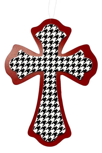 14.5" Scalloped Cross: Crimson & Houndstooth