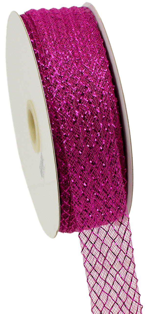 1.5" Deco Flex Mesh Ribbon: Metallic Fuchsia Pink (30 Yards)