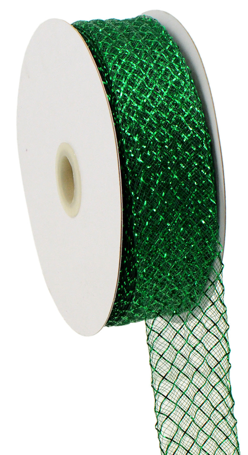 1.5" Deco Flex Mesh Ribbon: Metallic Emerald Green (30 Yards)