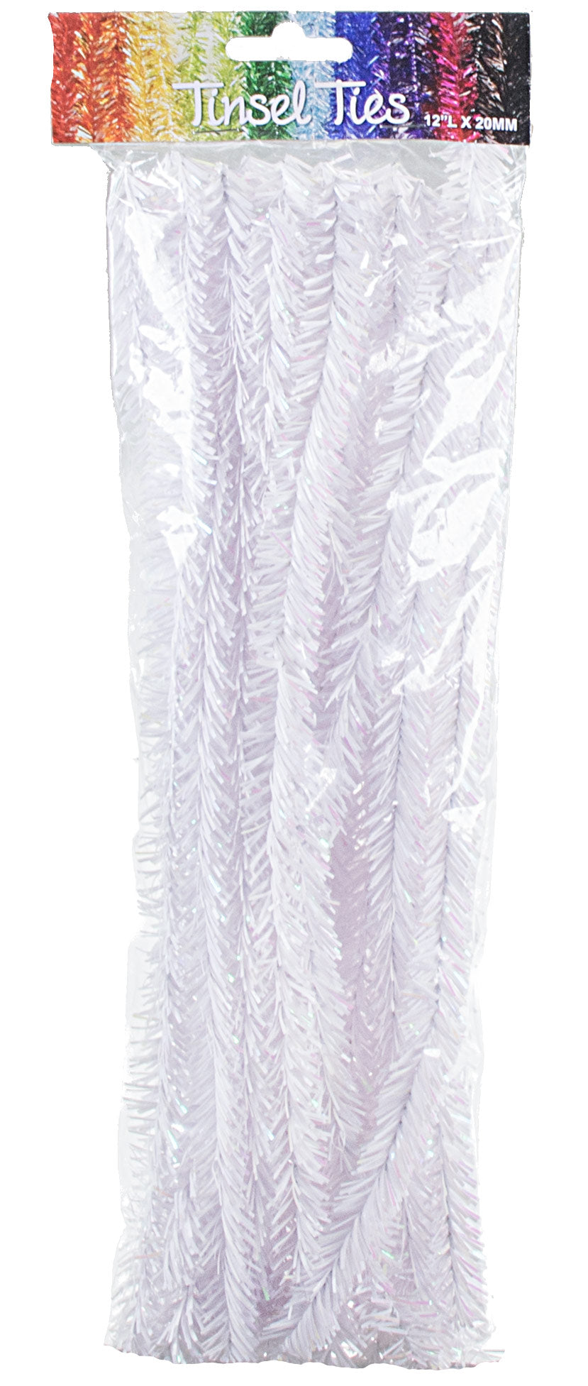 20mm Tinsel Tie Stems: Metallic White (25)