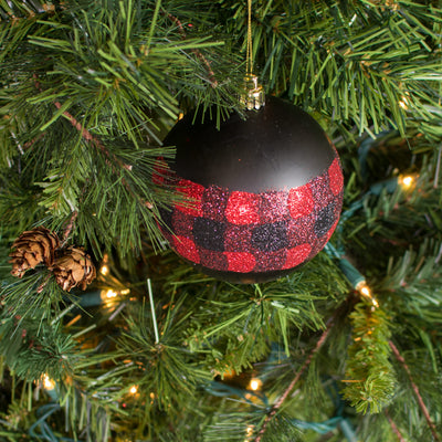 100MM Buffalo Plaid Ball Ornament: Black