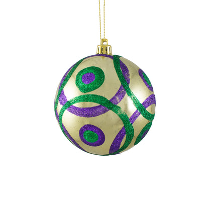100MM Glitter Circles Ball Ornament: Mardi Gras