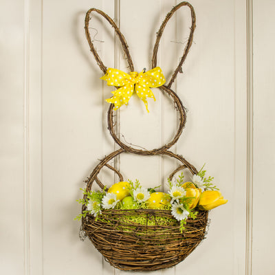 25" Twig Bunny With Basket: Natural