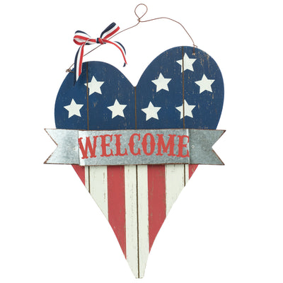 14" Fourth of July Heart Welcome Sign