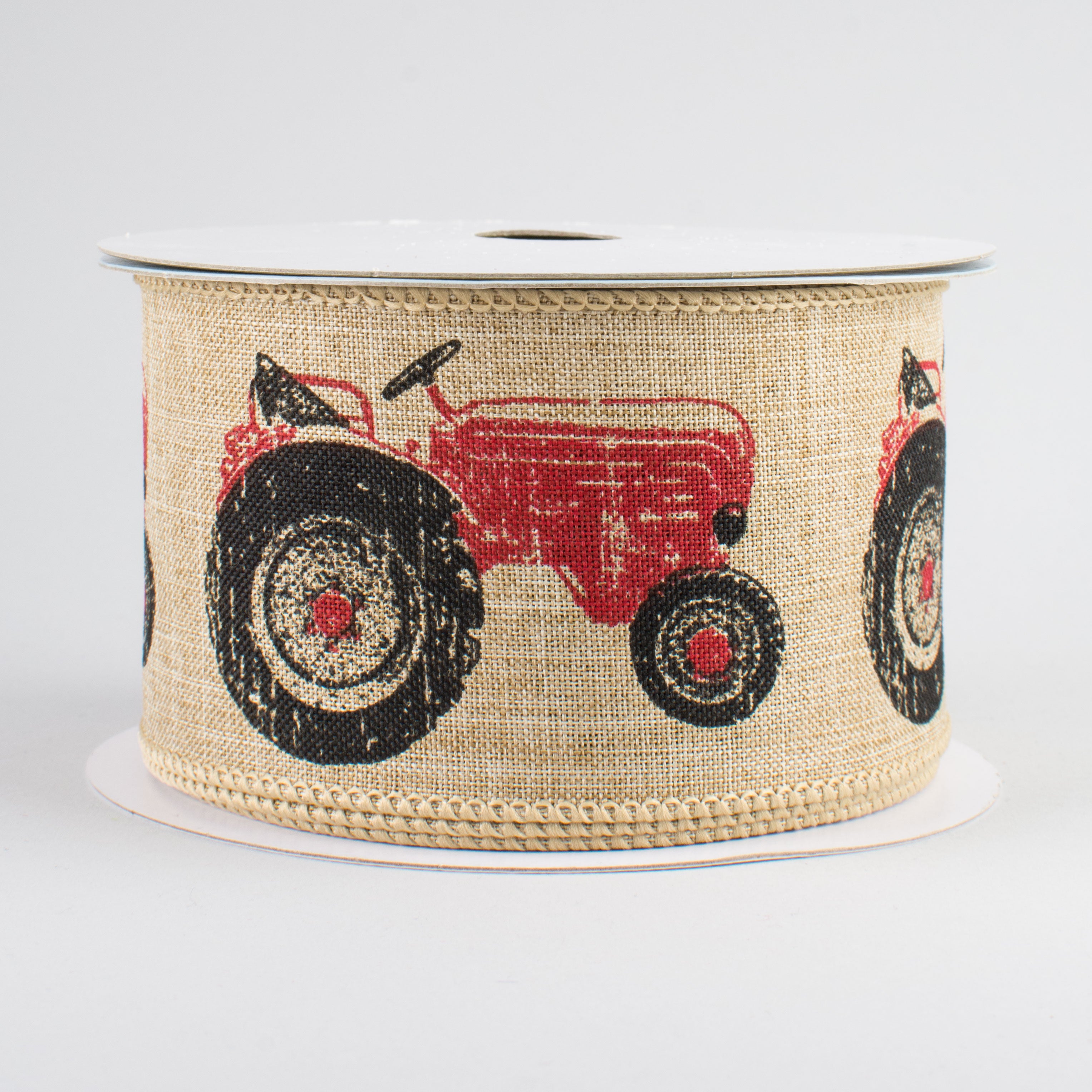 2.5" Tractor Ribbon: Light Beige & Red (10 Yards)