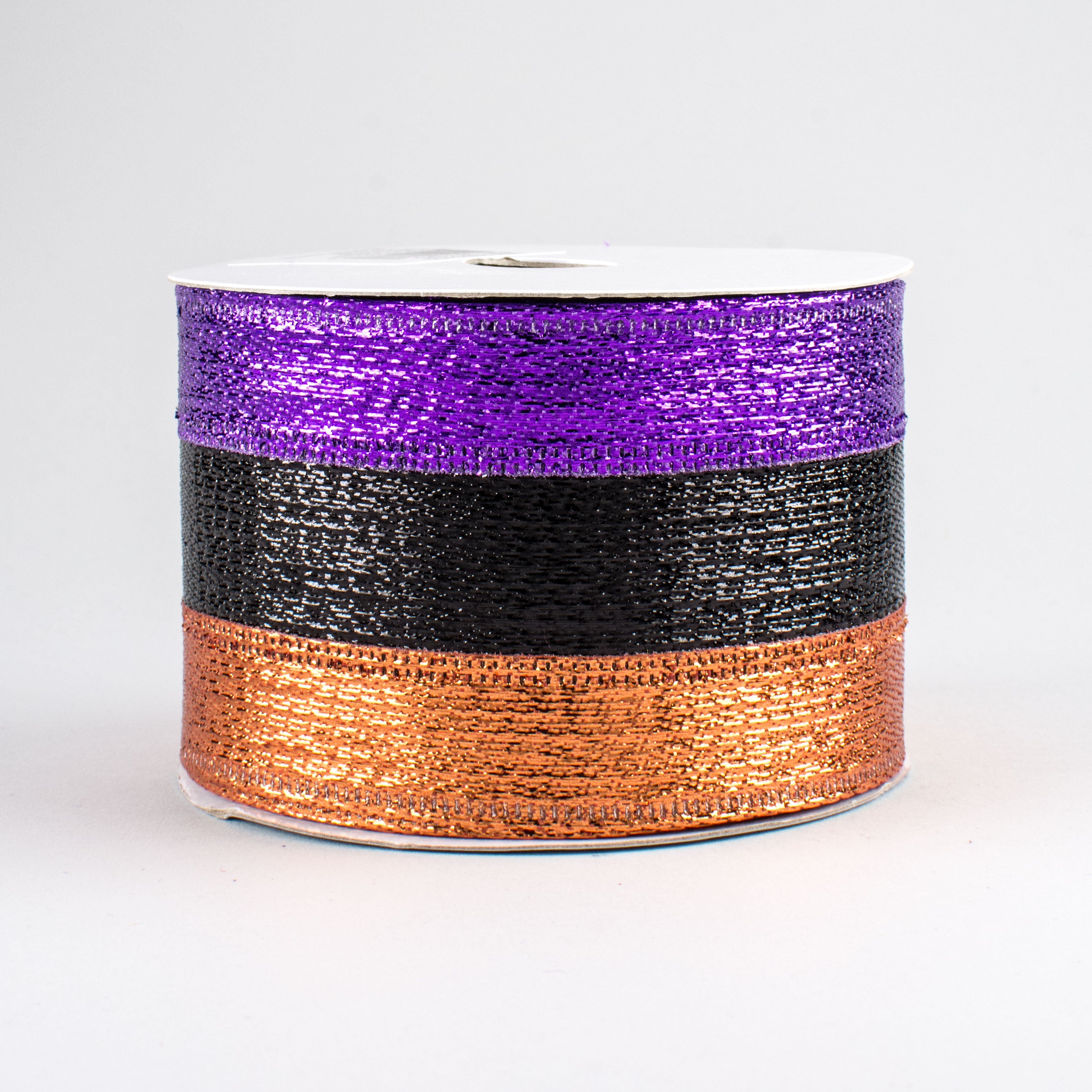 2.5" Metallic Stripe Ribbon: Purple, Black, Copper (10 Yards)
