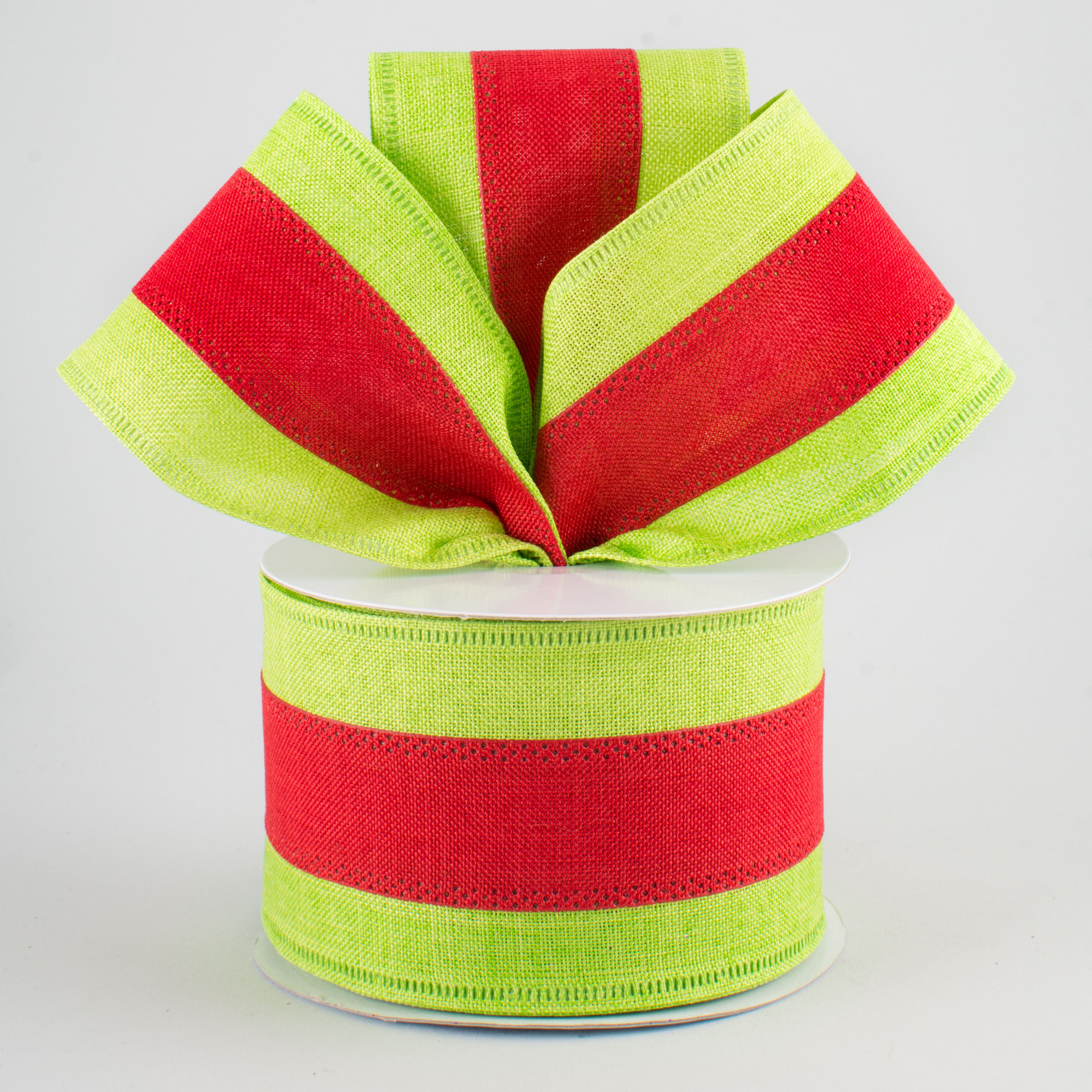 2.5" Tricolor Striped Ribbon: Lime & Red (10 Yards)