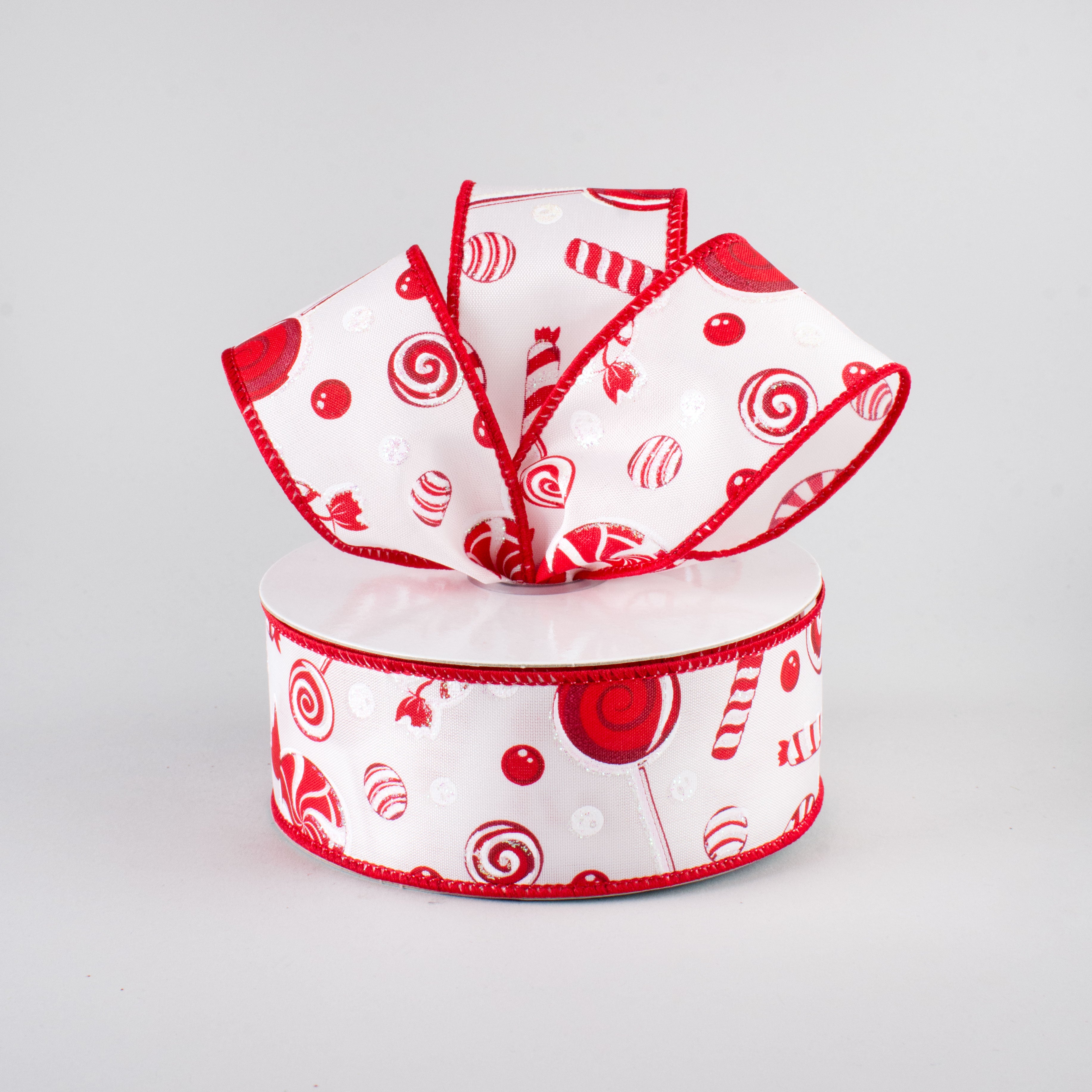 1.5" Red & White Candy Ribbon (10 Yards)