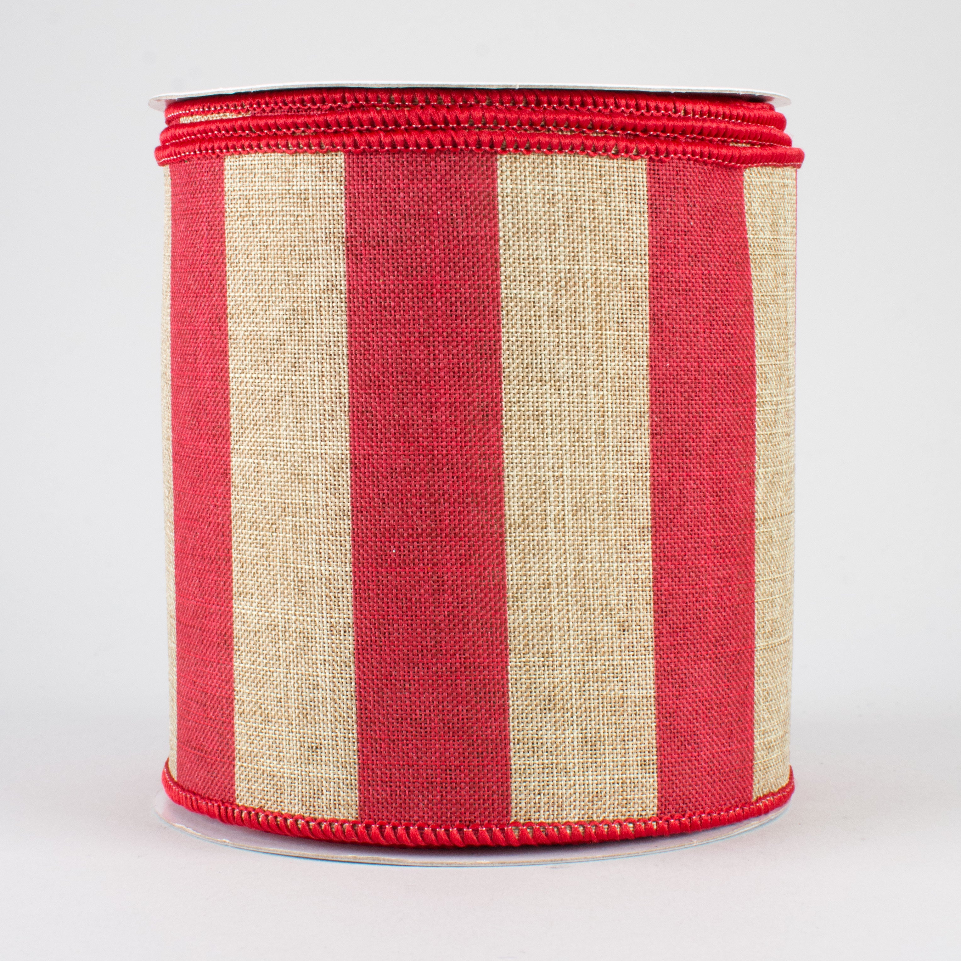 4" Royal Canvas Wide Stripe Ribbon: Natural & Red (10 Yards)