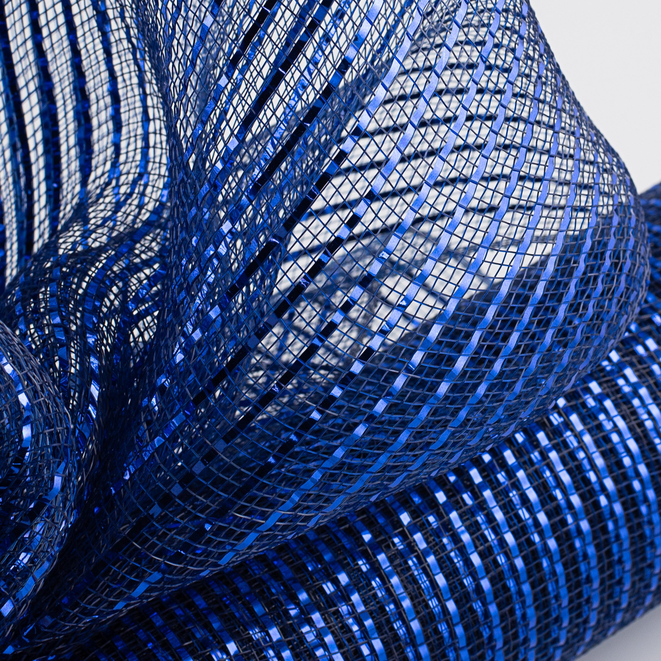 21" Poly Deco Mesh: Wide Foil Metallic Royal Blue With Navy