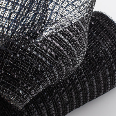 10" Poly Deco Mesh: Wide Foil Metallic Black