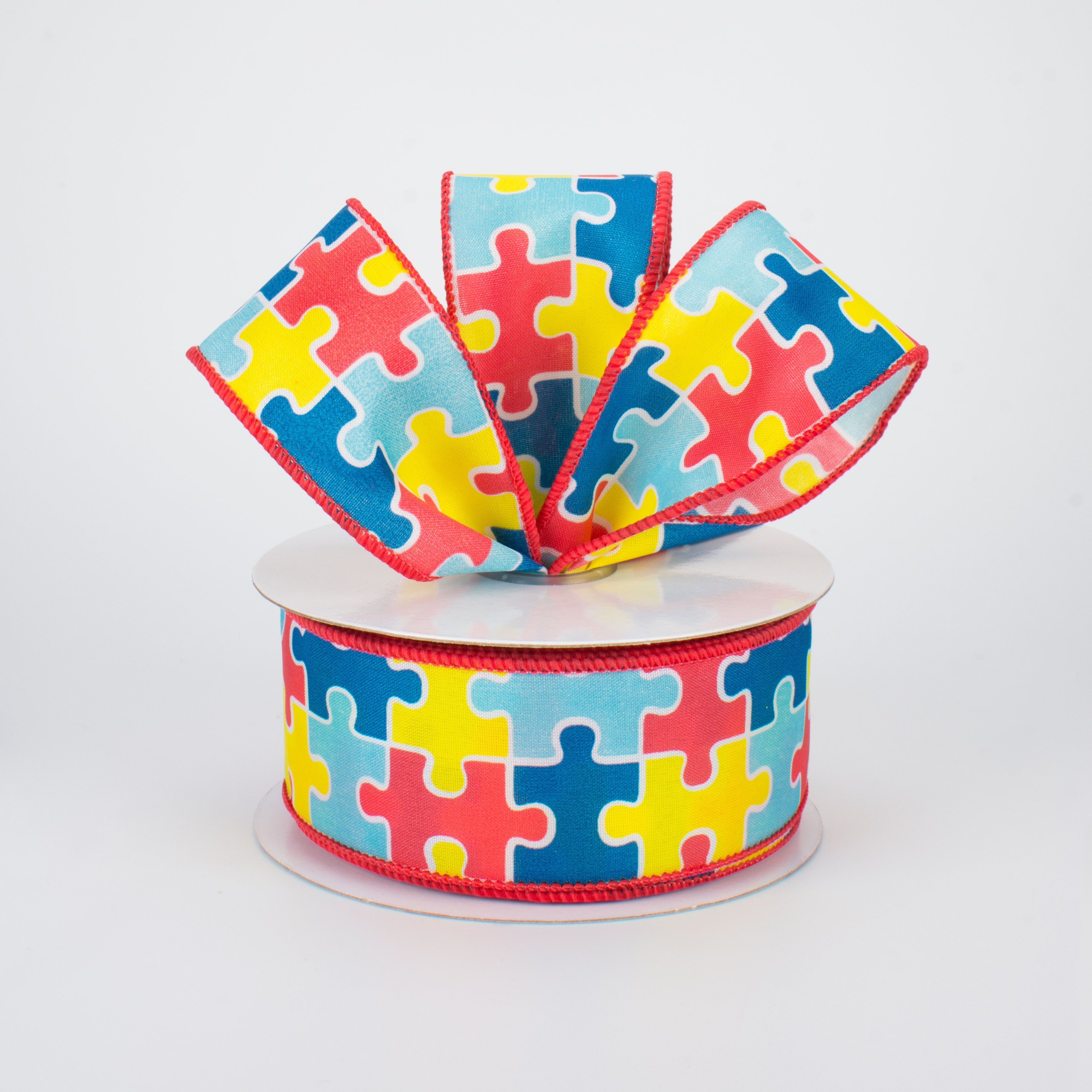 1.5" Puzzle Pieces Ribbon: Multi-Colored (10 Yards)