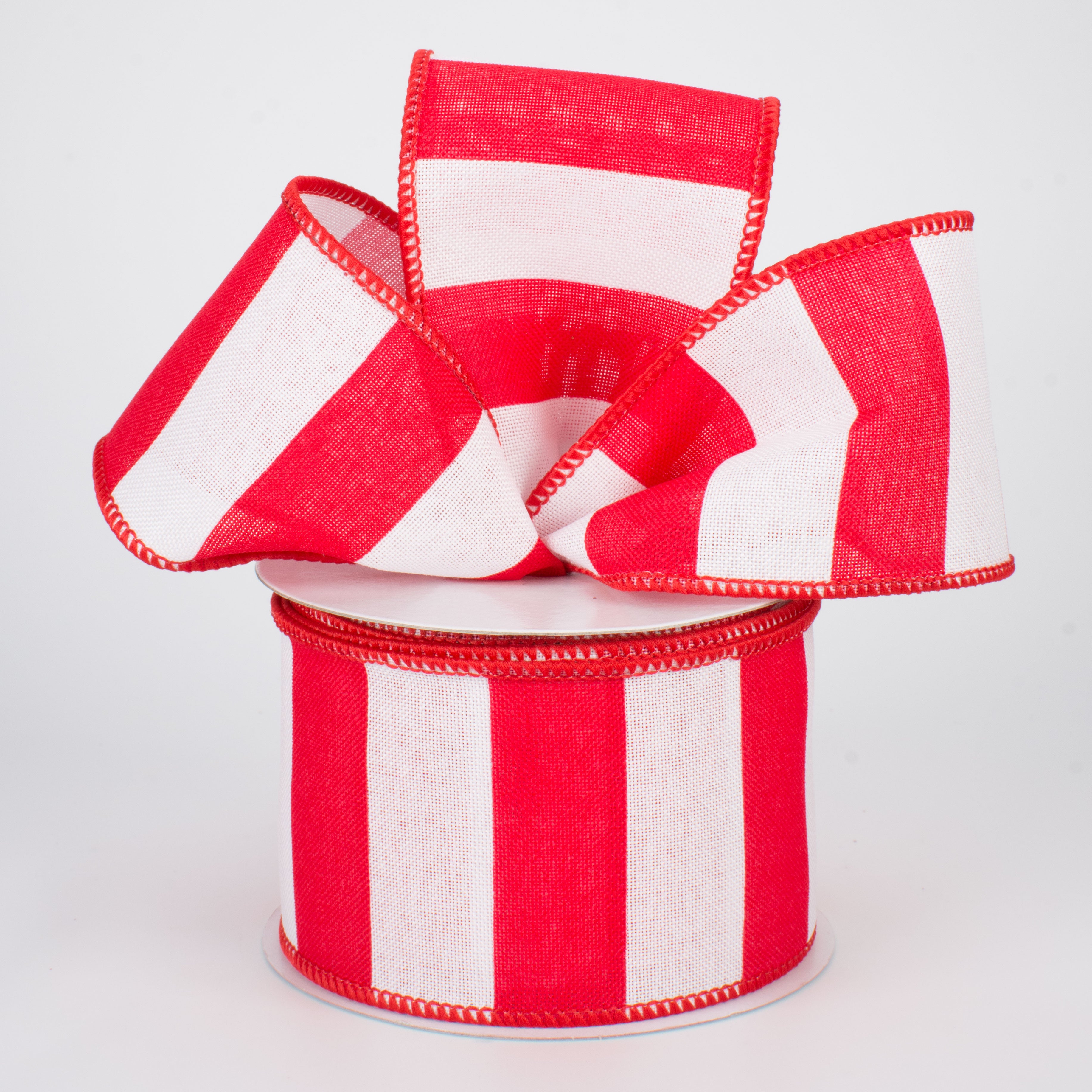2.5" Royal Canvas Wide Stripe Ribbon: White & Red (10 Yards)