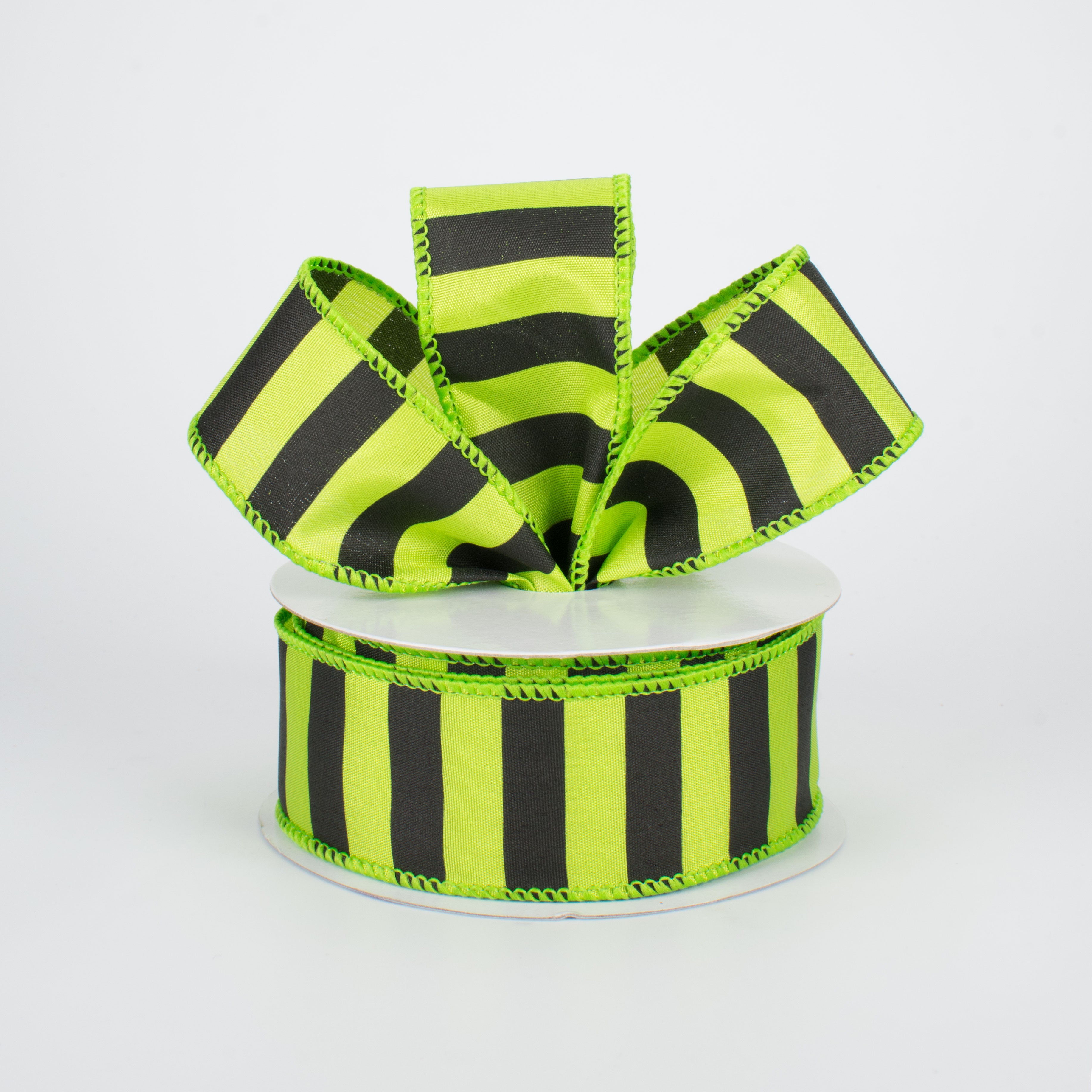 1.5" Medium Stripe Ribbon: Lime & Black (10 Yards)
