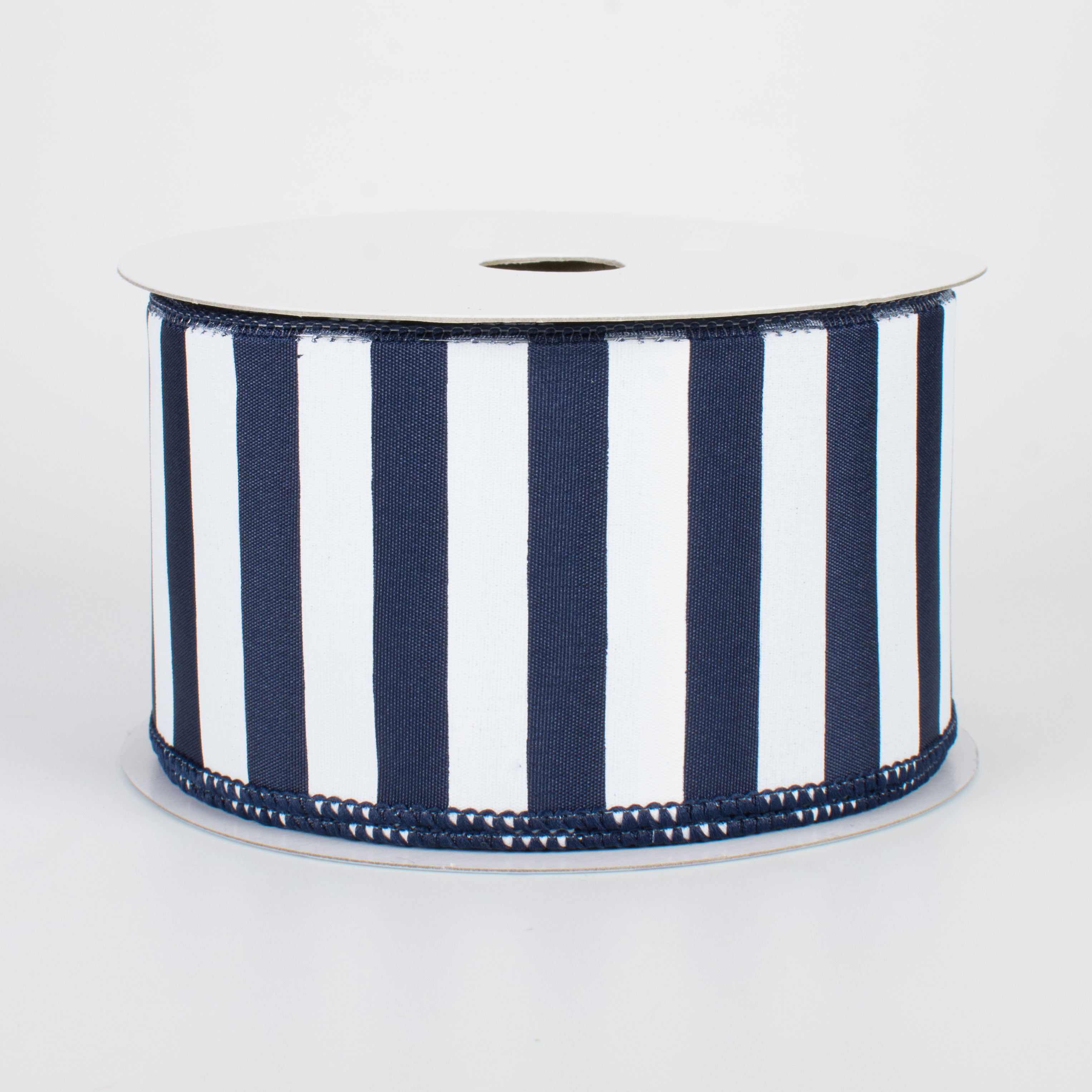 2.5" Medium Stripe Ribbon: Navy & White (10 Yards)