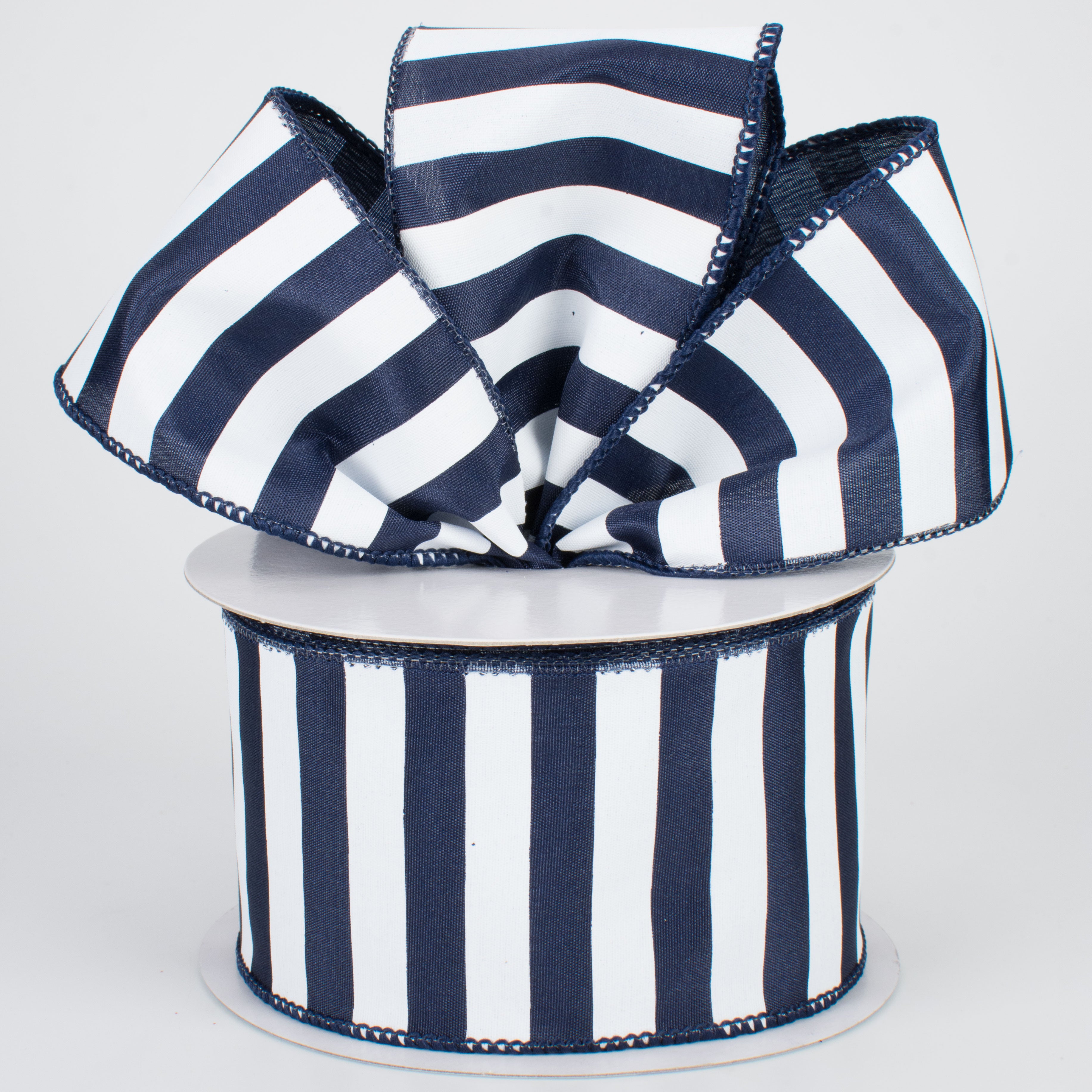 2.5" Medium Stripe Ribbon: Navy & White (10 Yards)