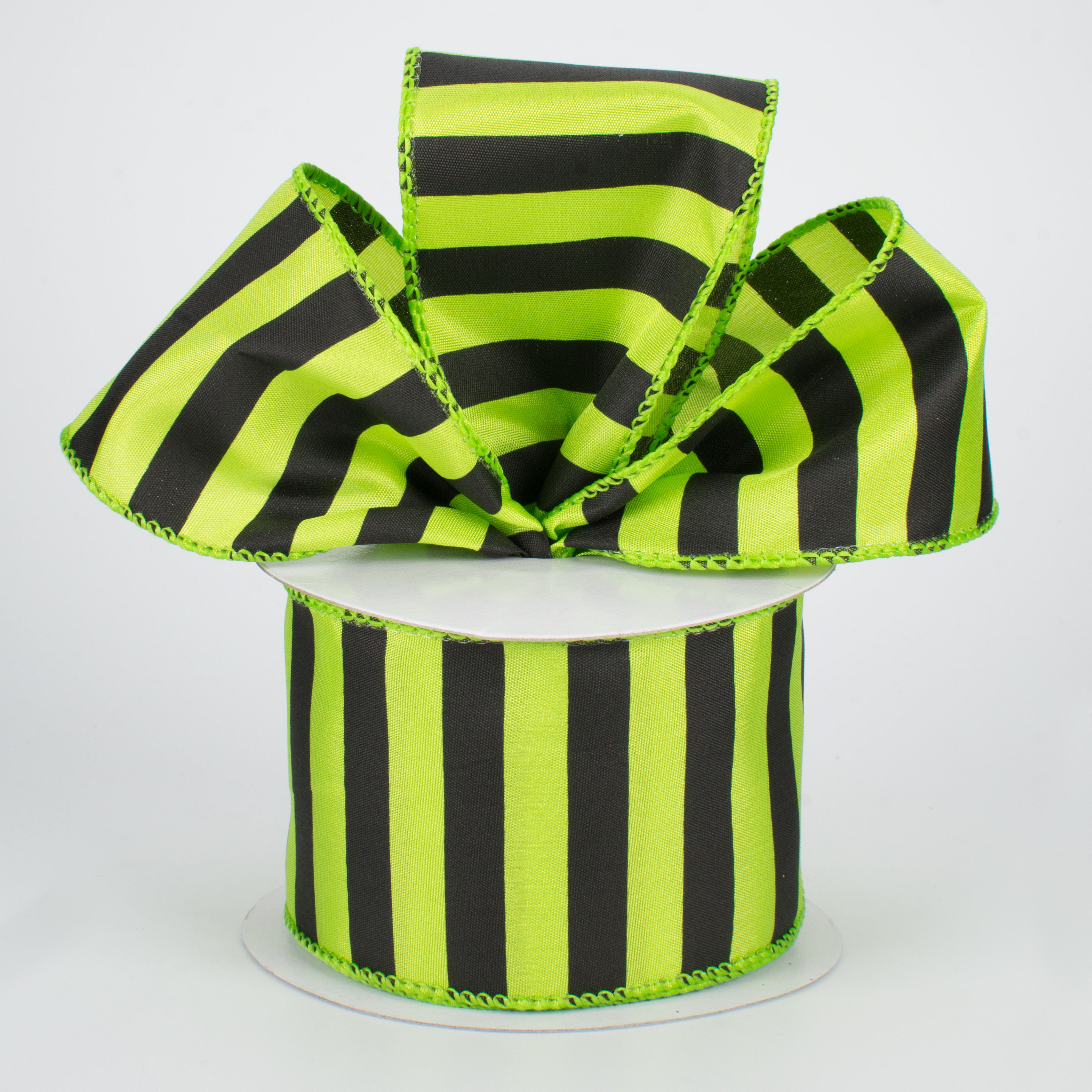 2.5" Medium Stripe Ribbon: Lime Green & Black (10 Yards)