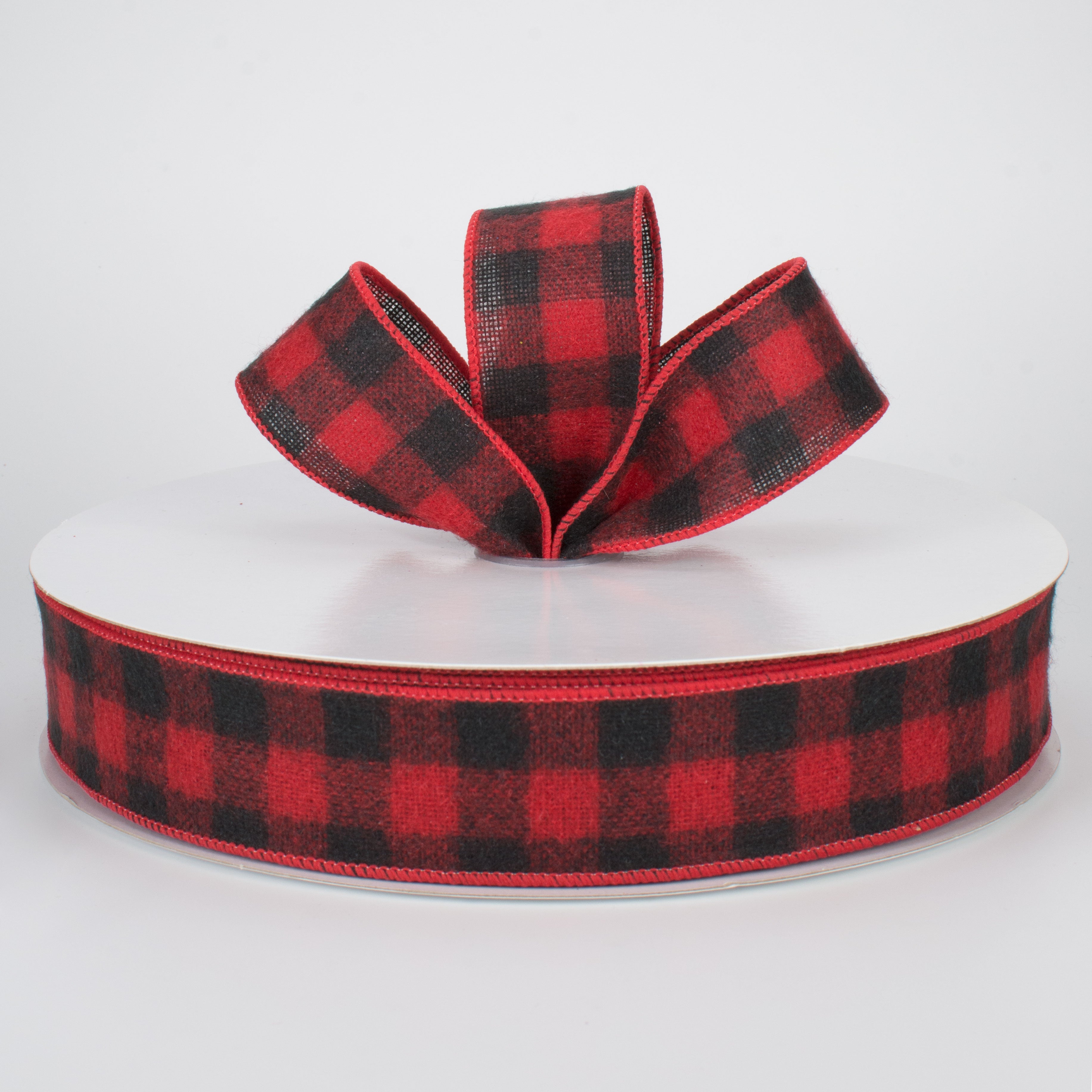 1.5" Black & Red Flannel Buffalo Plaid Ribbon (50 Yards)