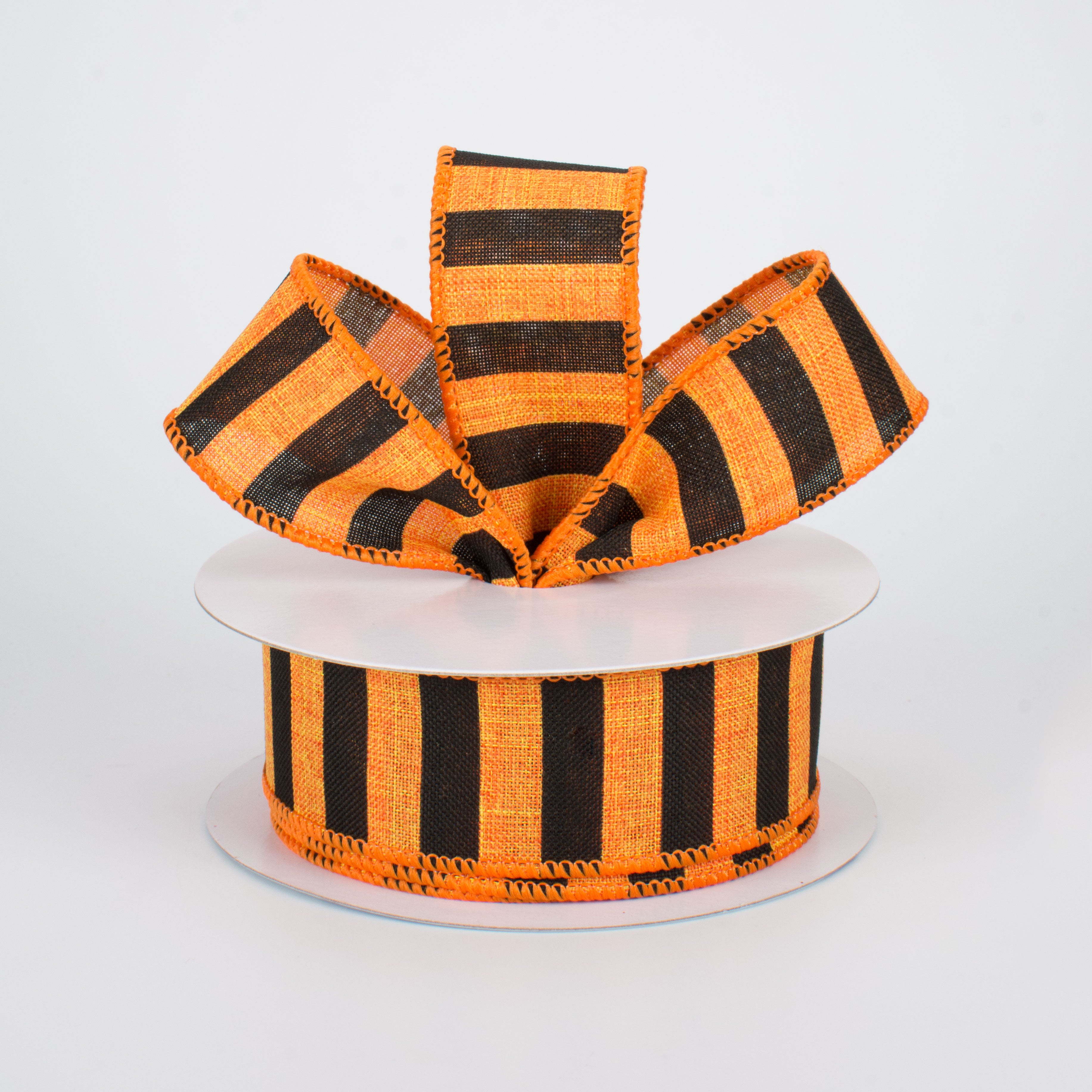 1.5" Medium Stripe Canvas Ribbon: Orange & Black (10 Yards)