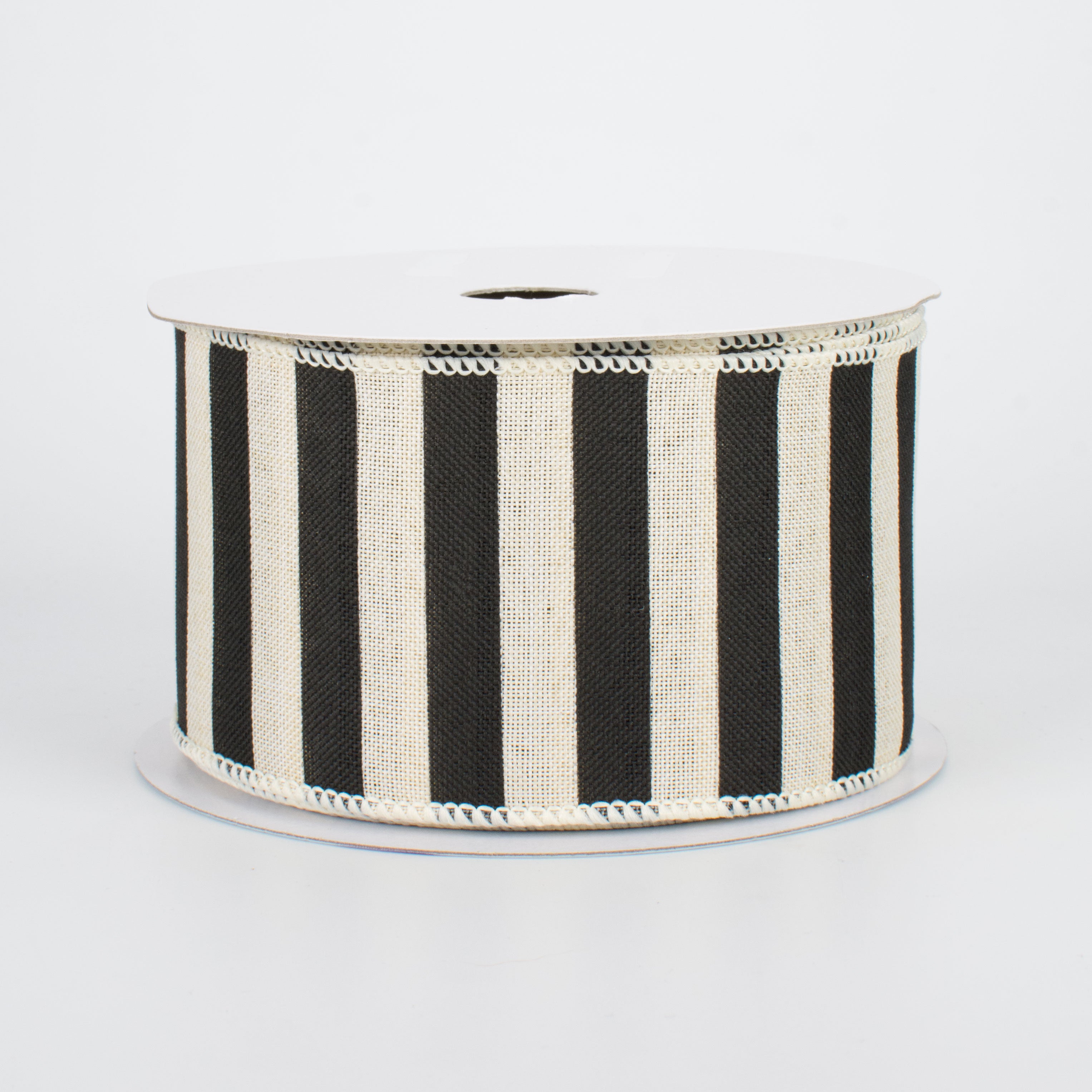 2.5" Medium Stripe Canvas Ribbon: Cream & Black (10 Yards)