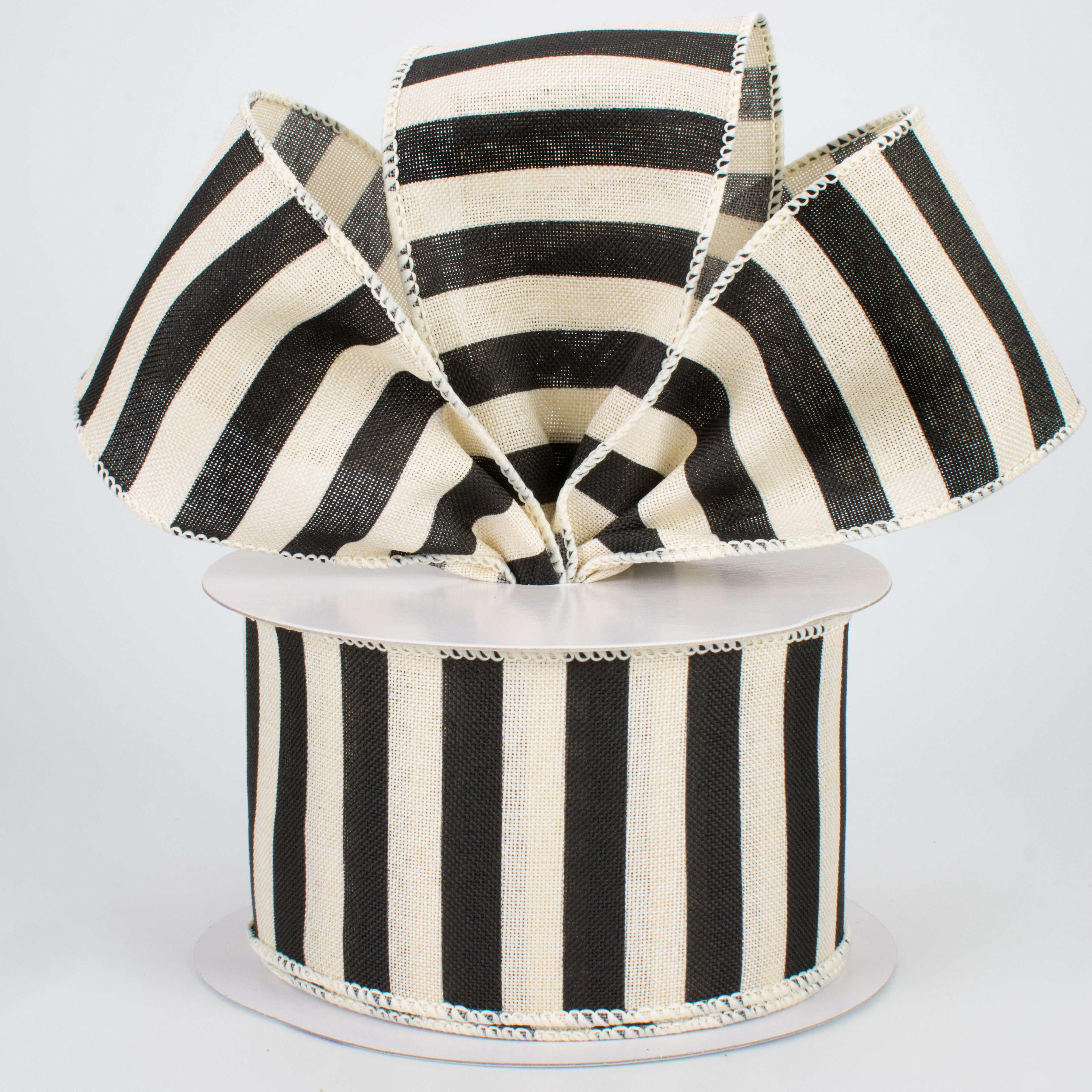 2.5" Medium Stripe Canvas Ribbon: Cream & Black (10 Yards)