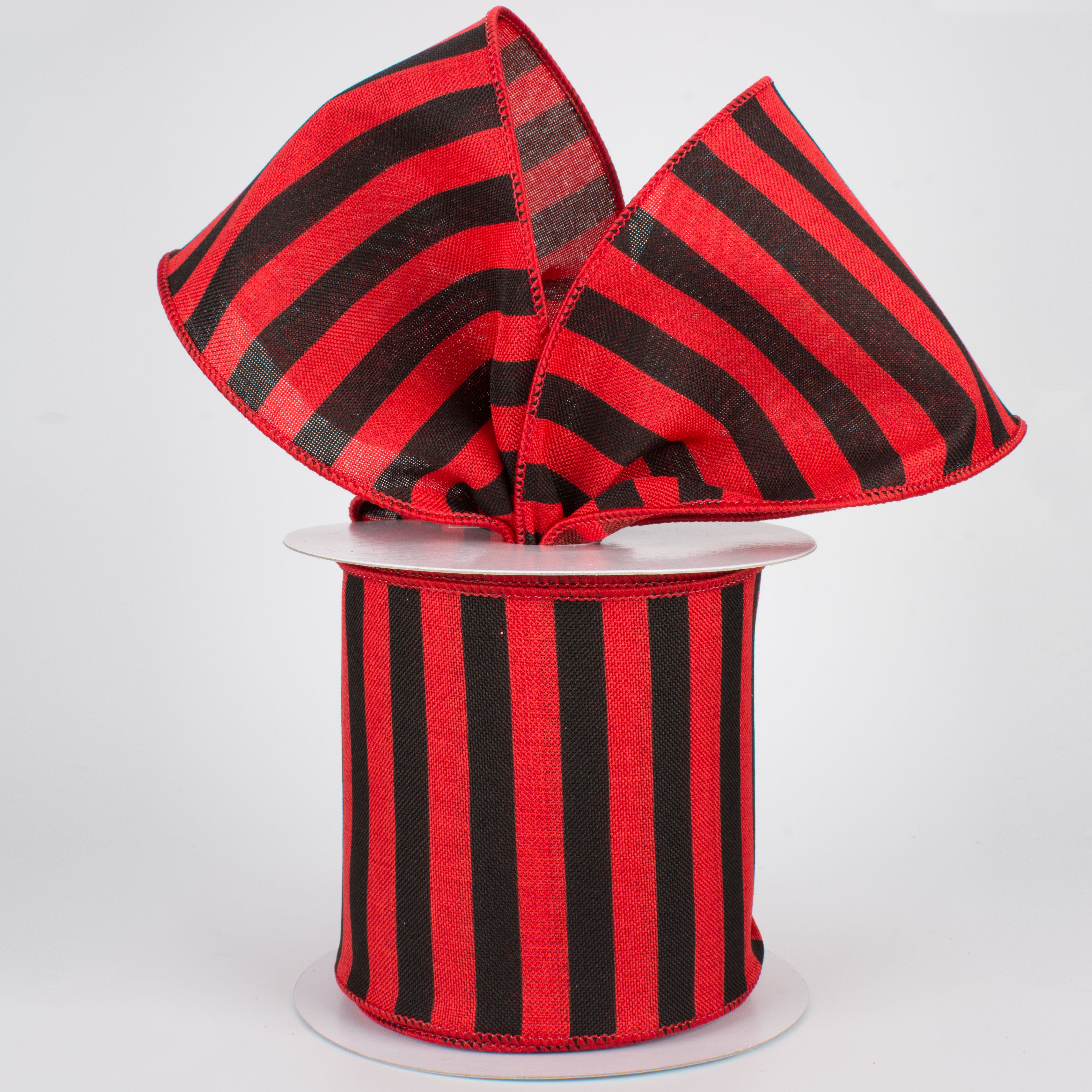 4" Medium Stripe Canvas Ribbon: Red & Black (10 Yards)