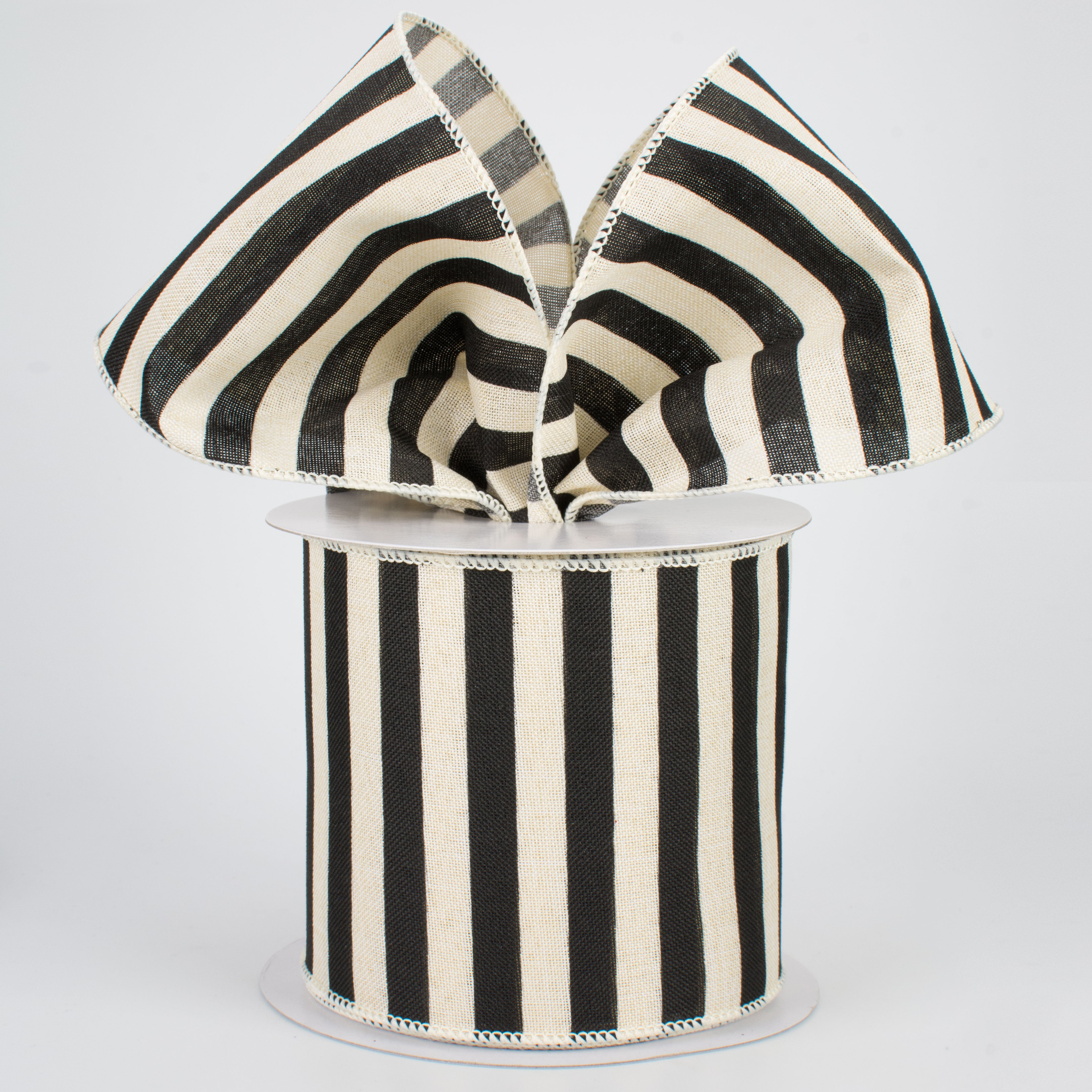 4" Medium Stripe Canvas Ribbon: Cream & Black (10 Yards)