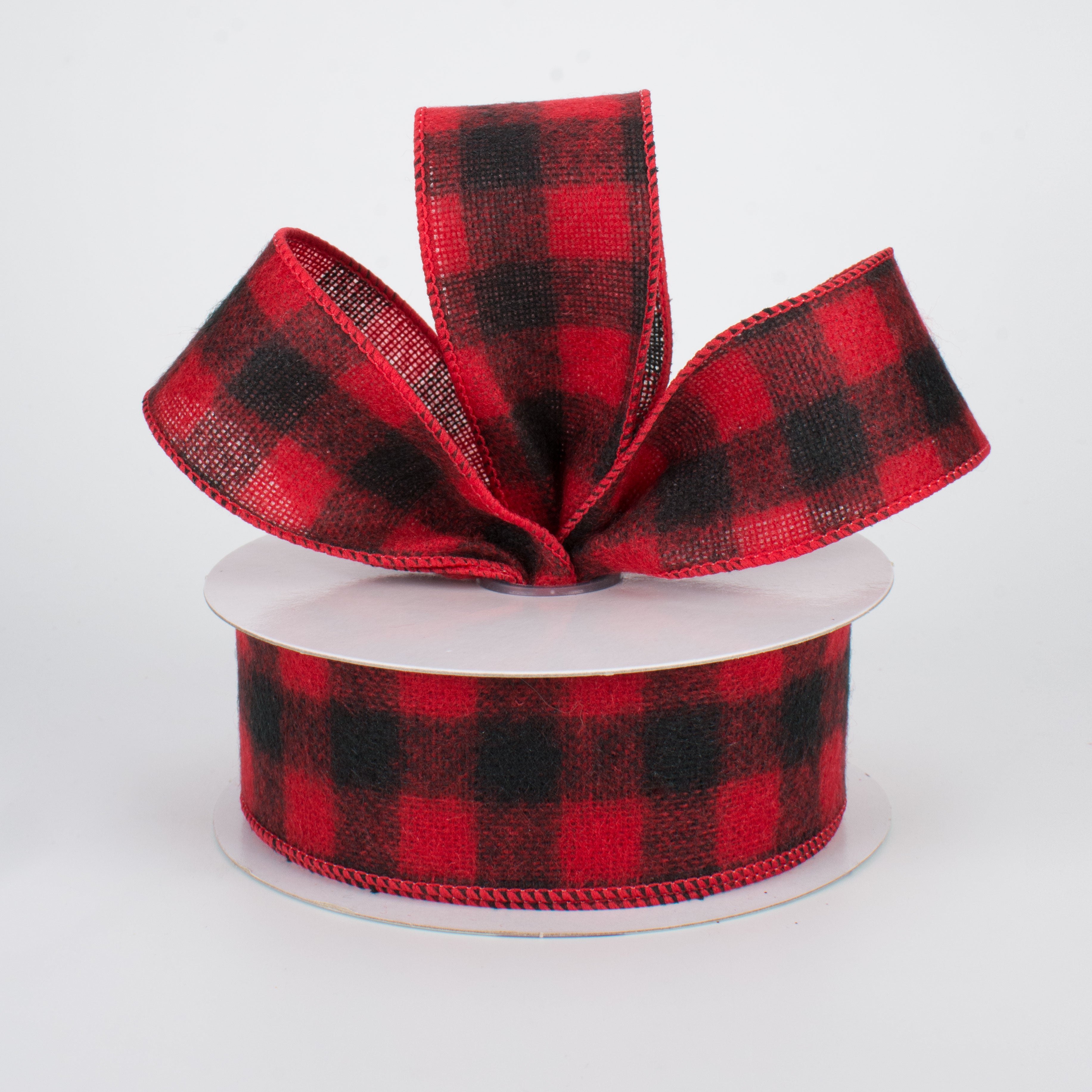 1.5" Black & Red Flannel Buffalo Plaid Ribbon (10 Yards)