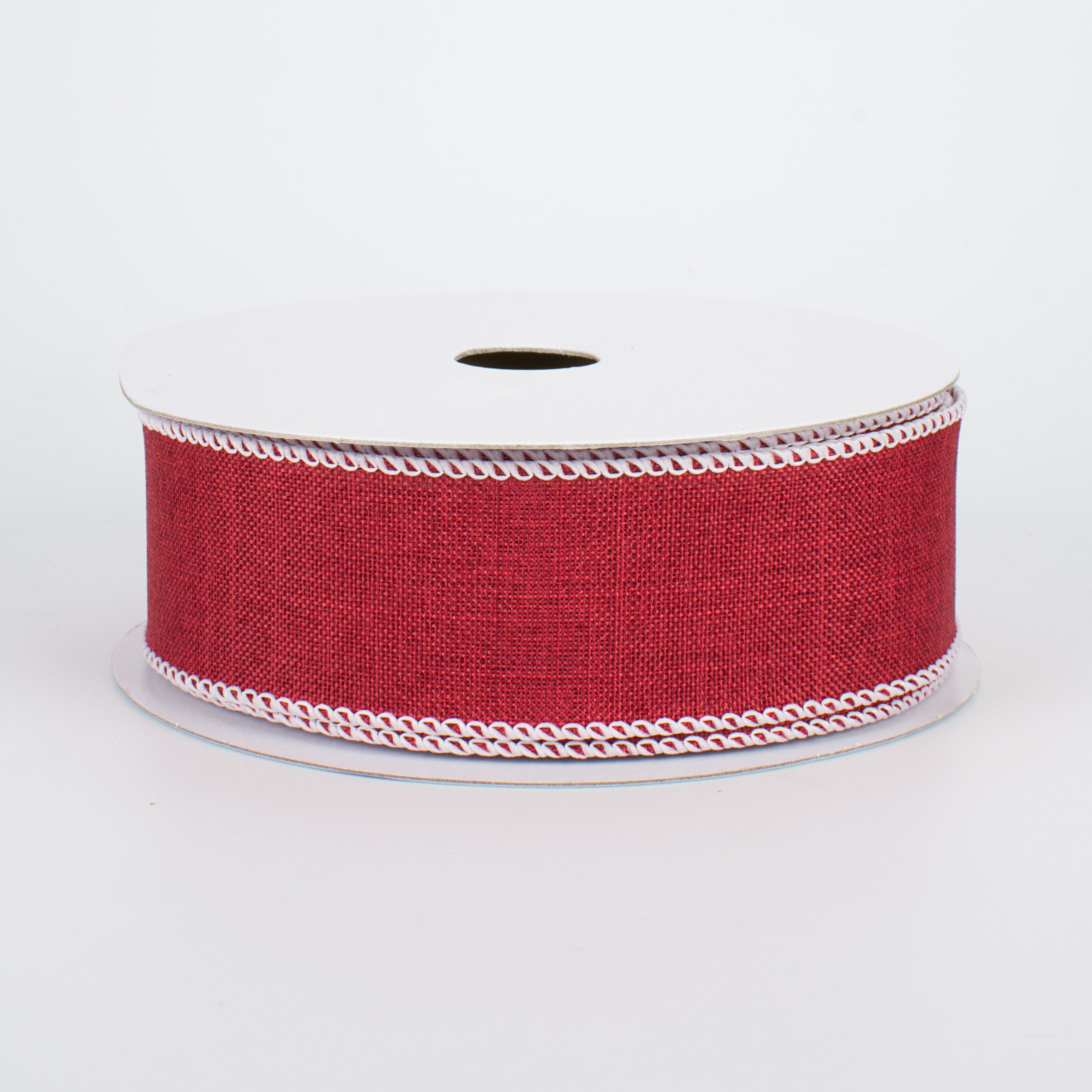 1.5" Stitched Edge Ribbon: Crimson Red & White (10 Yards)