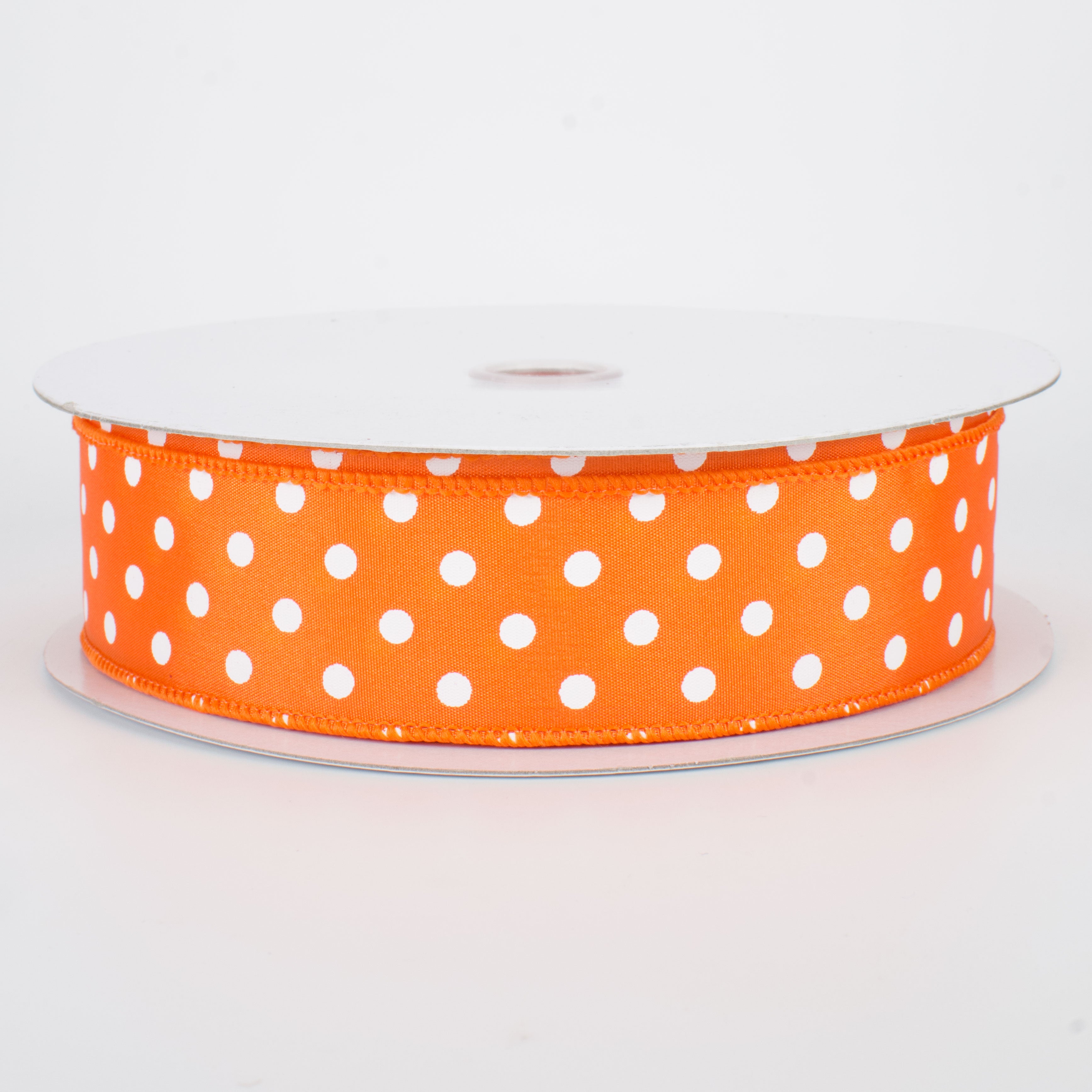 1.5" White Polka Dot Ribbon: Orange (50 Yards)