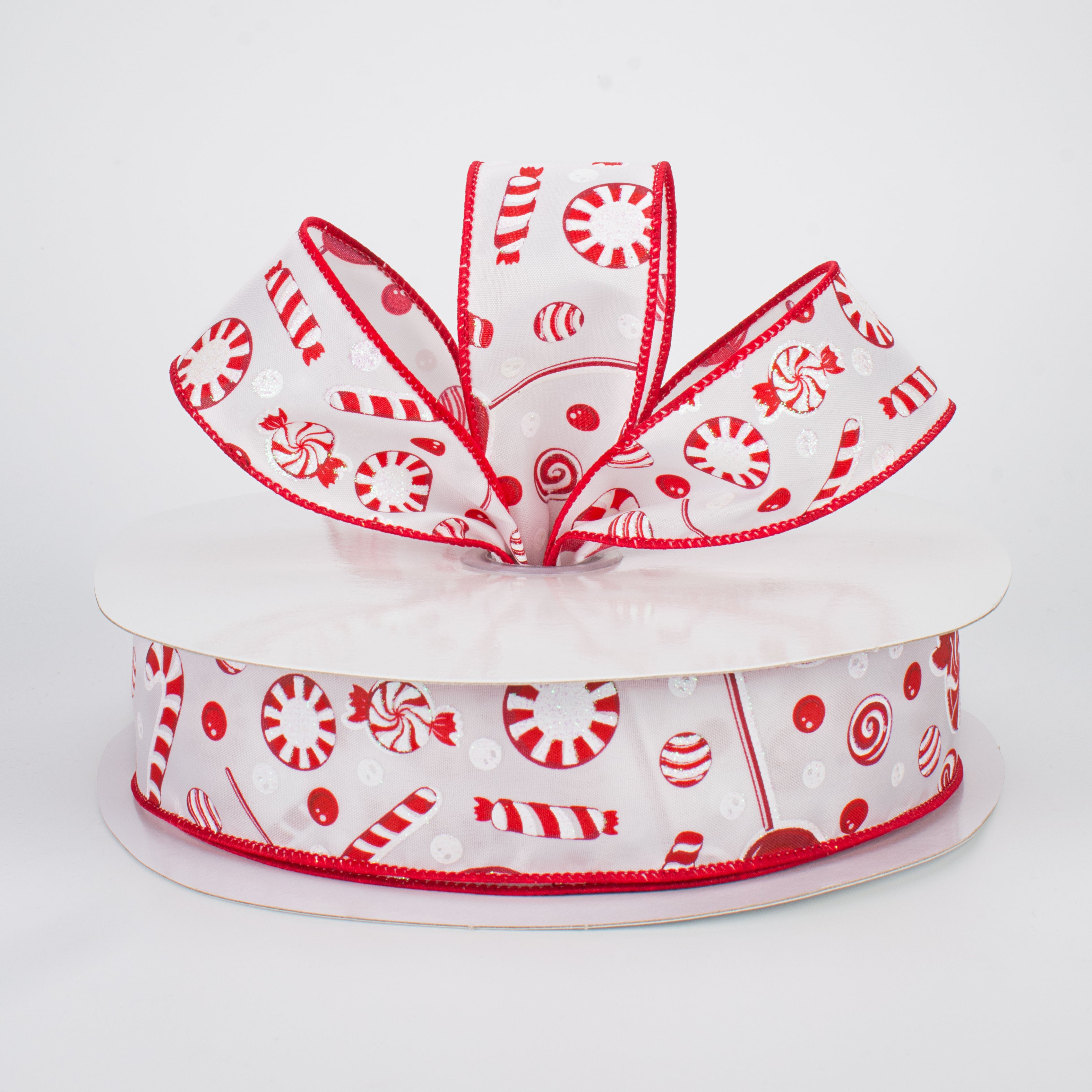 1.5" Red & White Candy Ribbon (50 Yards)