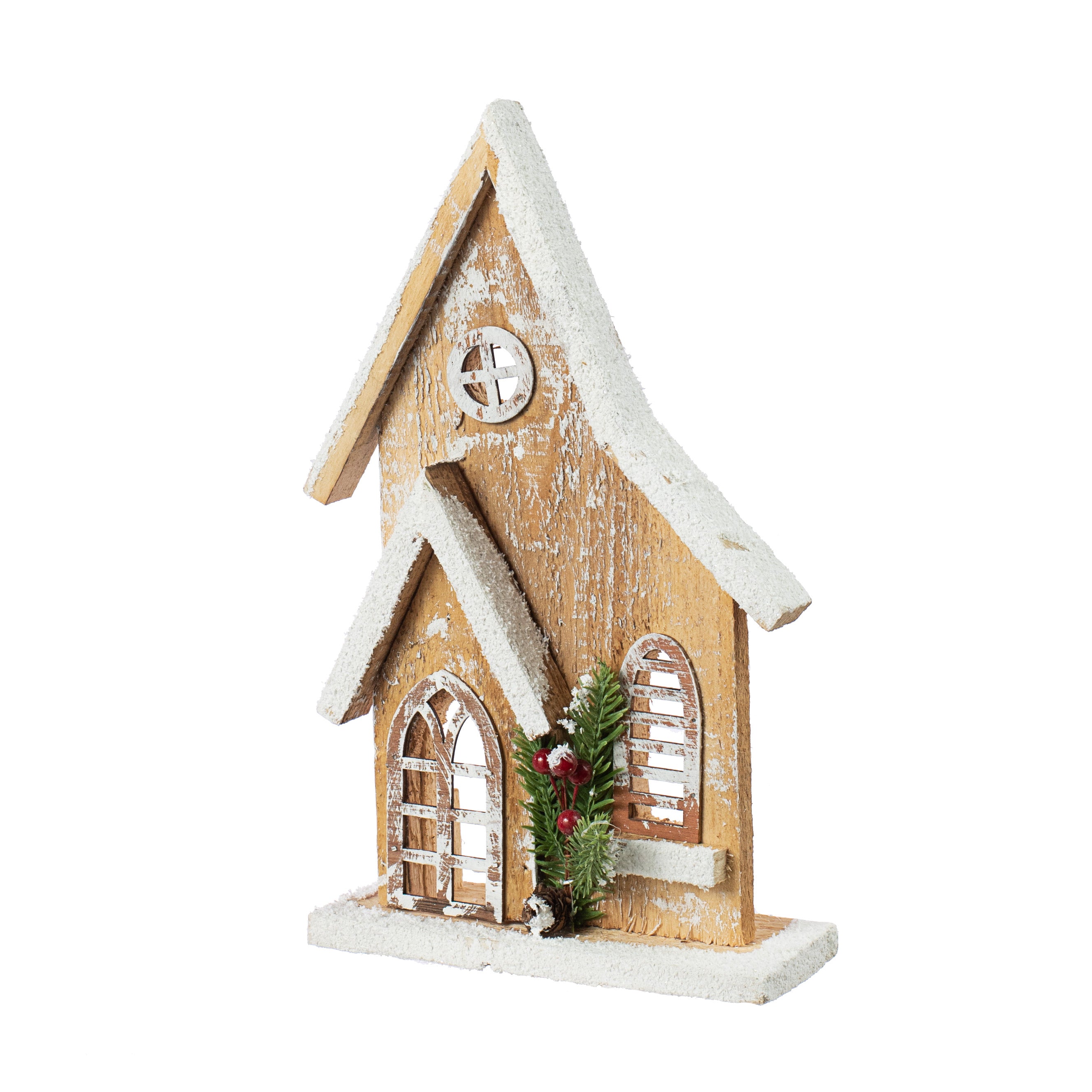 11" Wooden Winter House Decoration: Natural
