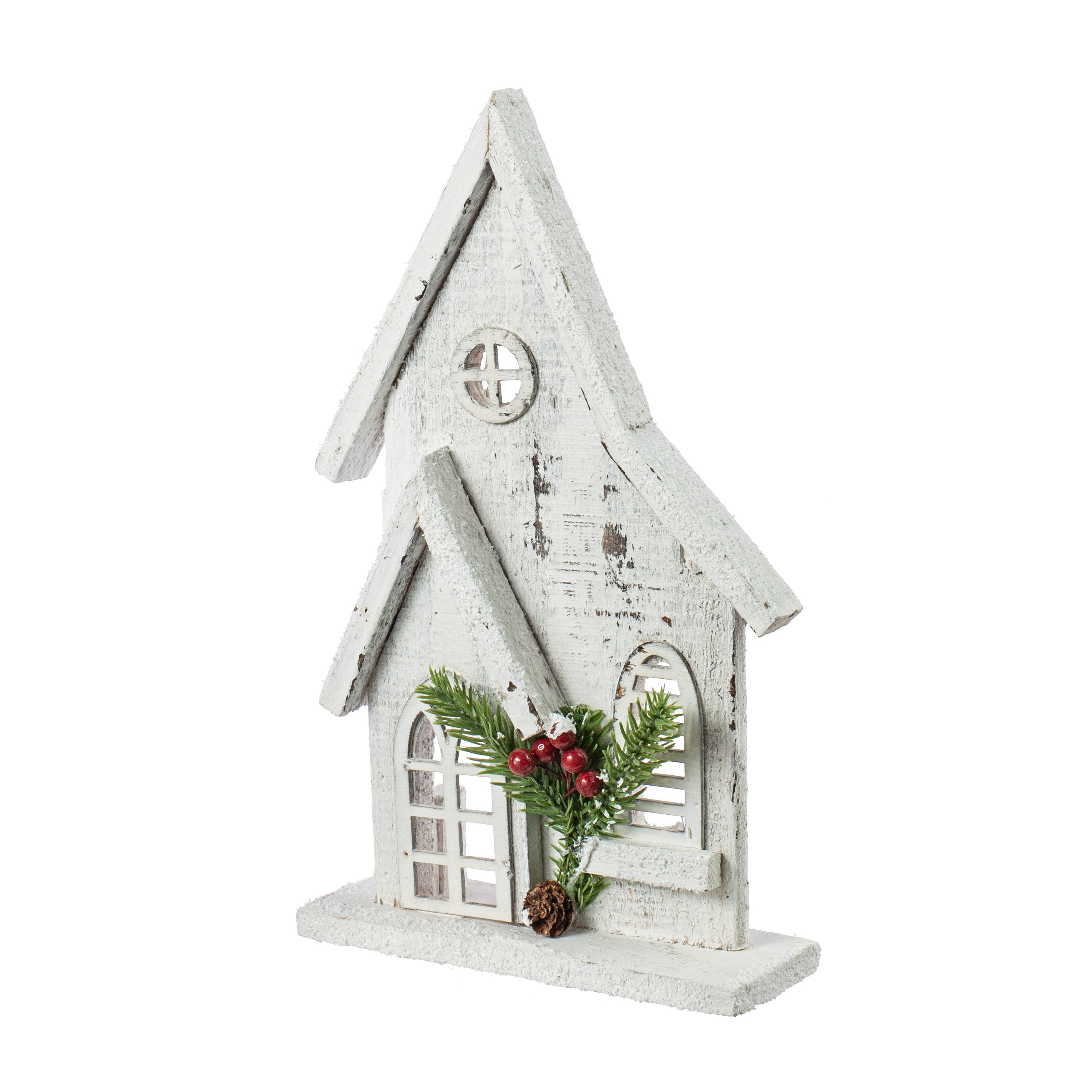 11" Wooden Winter House Decoration: White