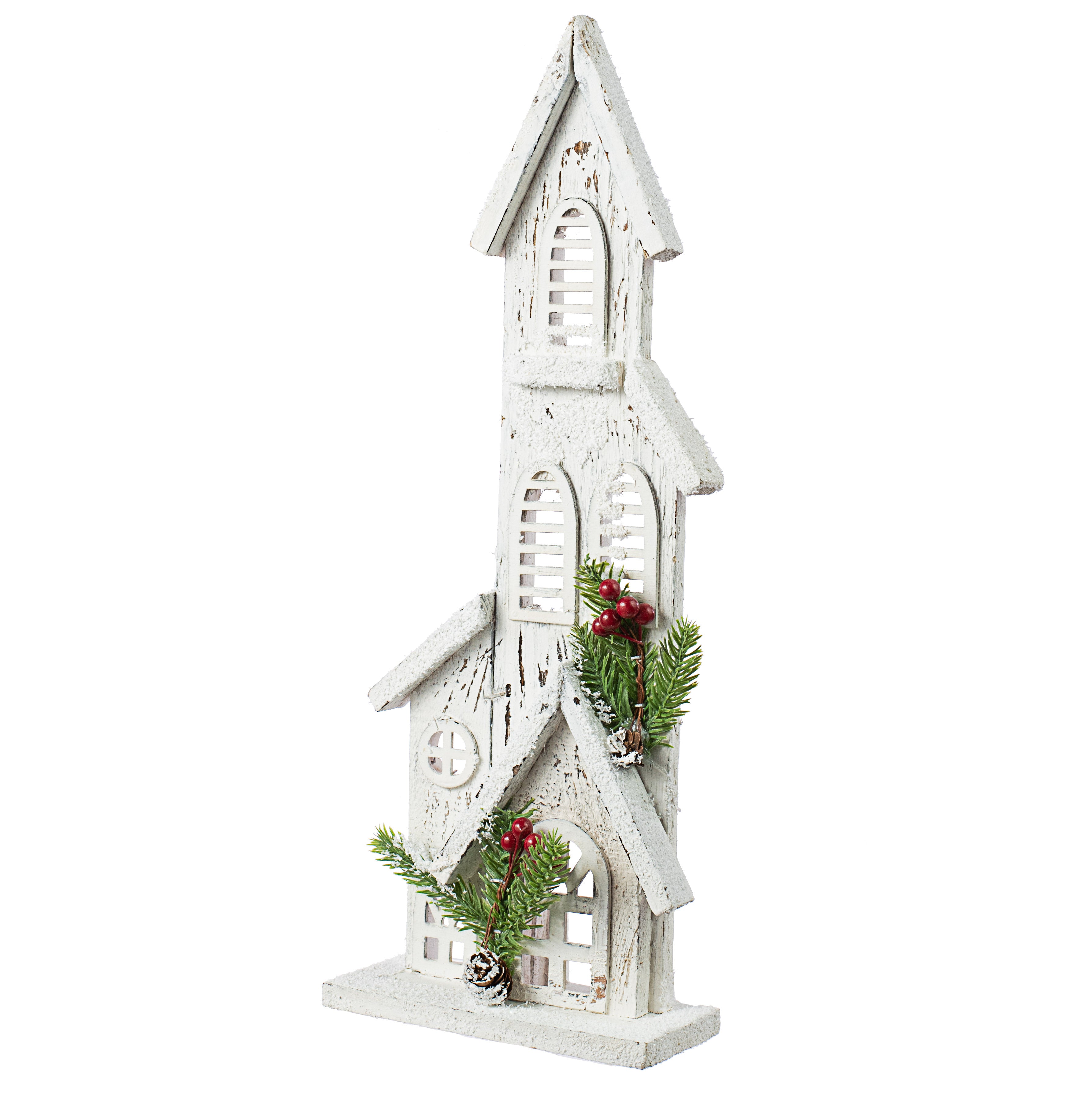 16" Wooden Winter House Decoration: White