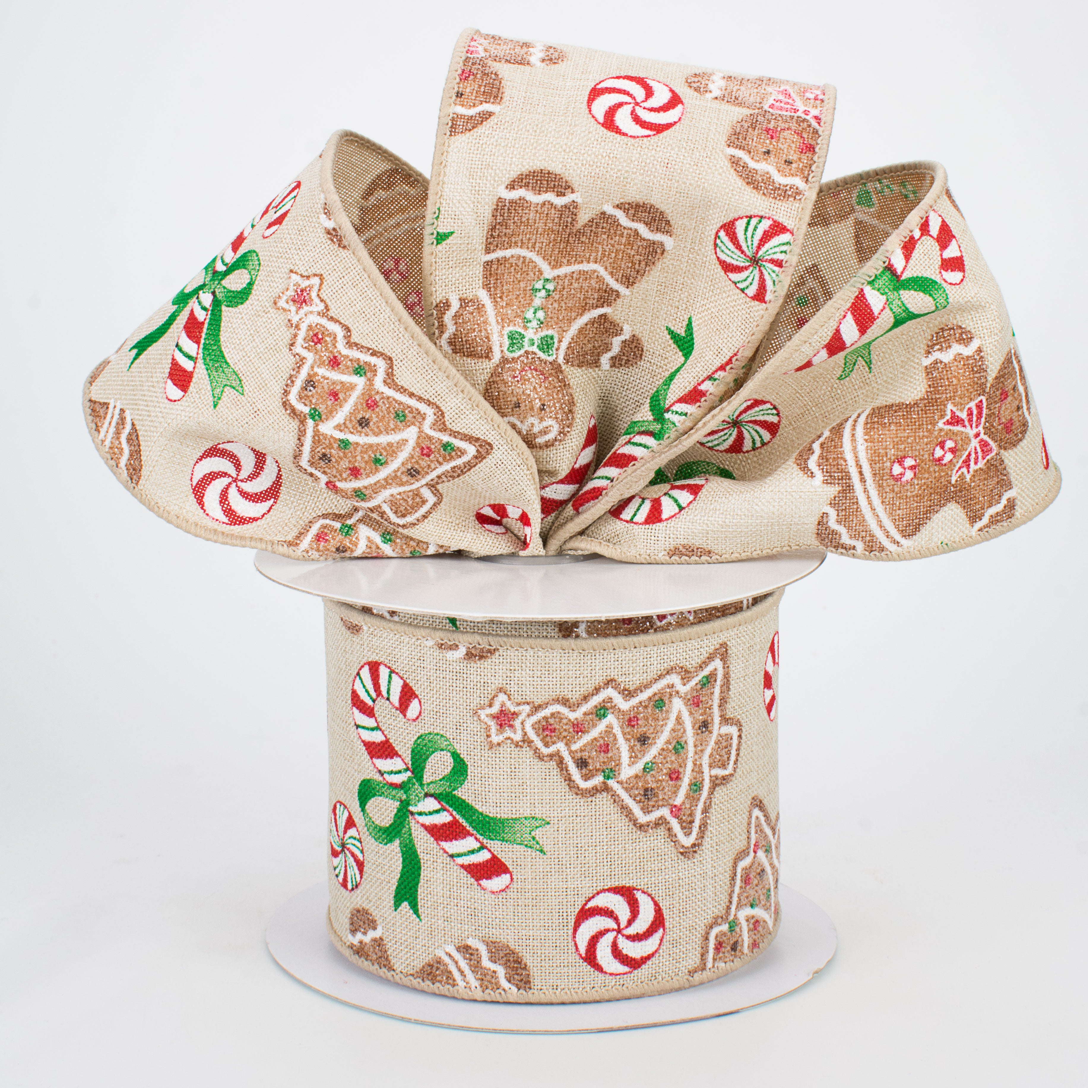 2.5" Gingerbread With Candy Ribbon: Natural (10 Yards)