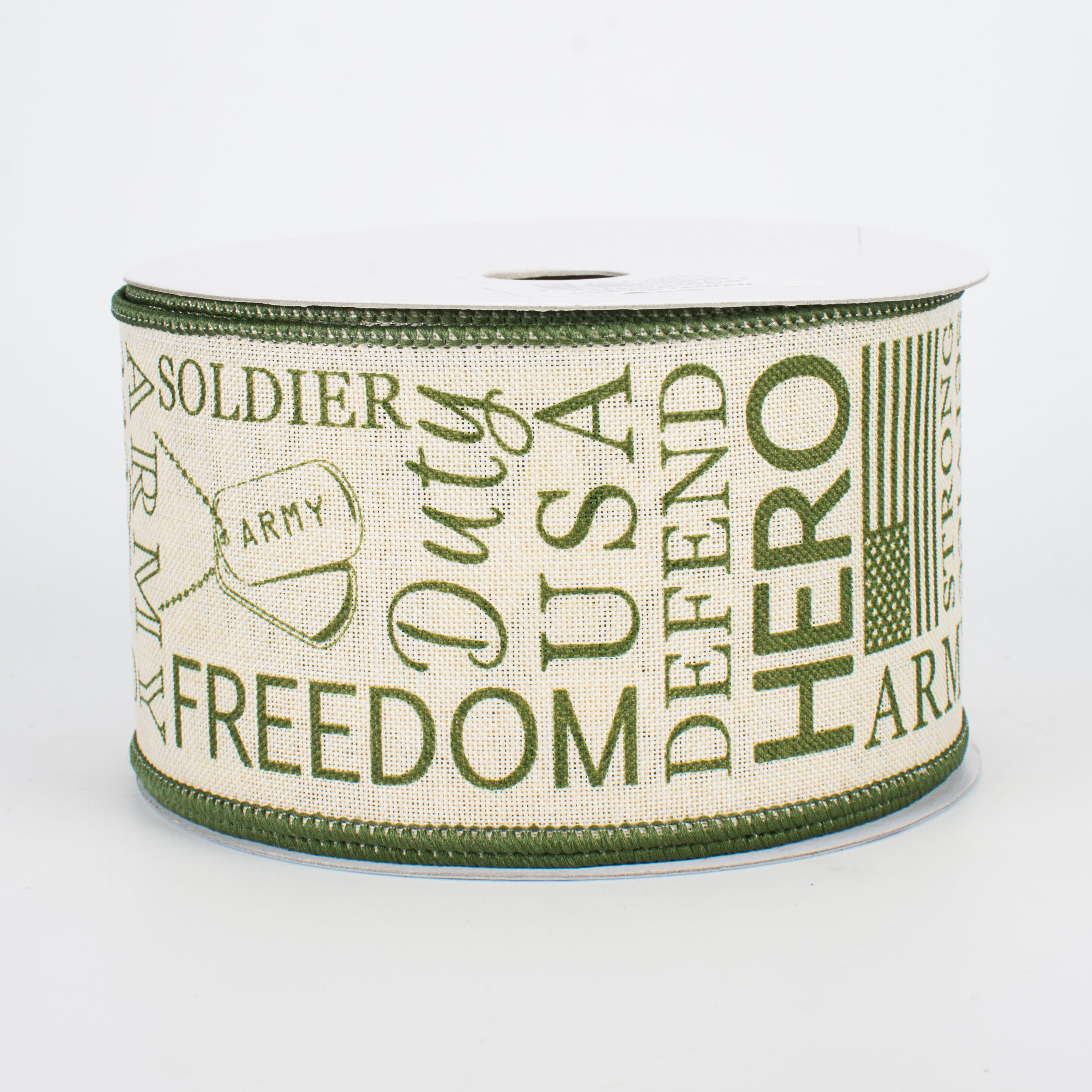 2.5" Army Ribbon: Army Green & Cream (10 Yards)